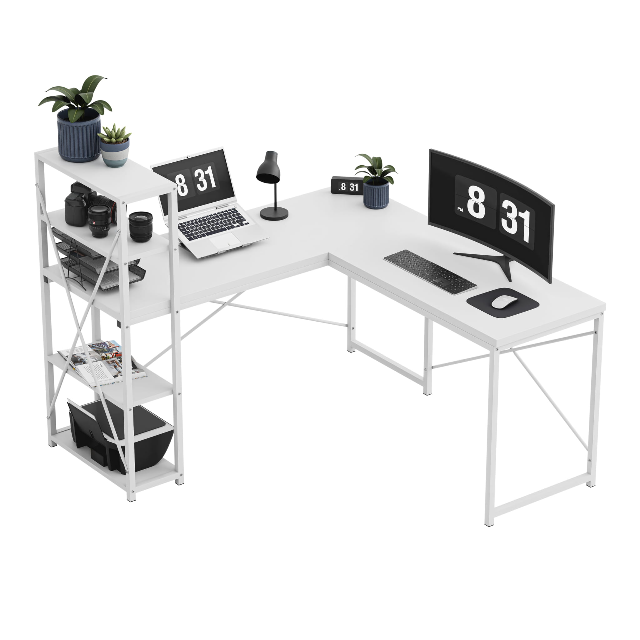 Biurko narożne z półkami Mark Adler Leader 5.9 White 145 cm