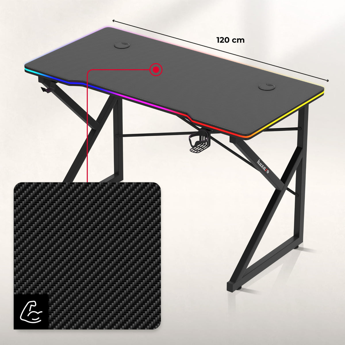 Гейминг бюро Huzaro Hero 1.7 RGB Black 120 см