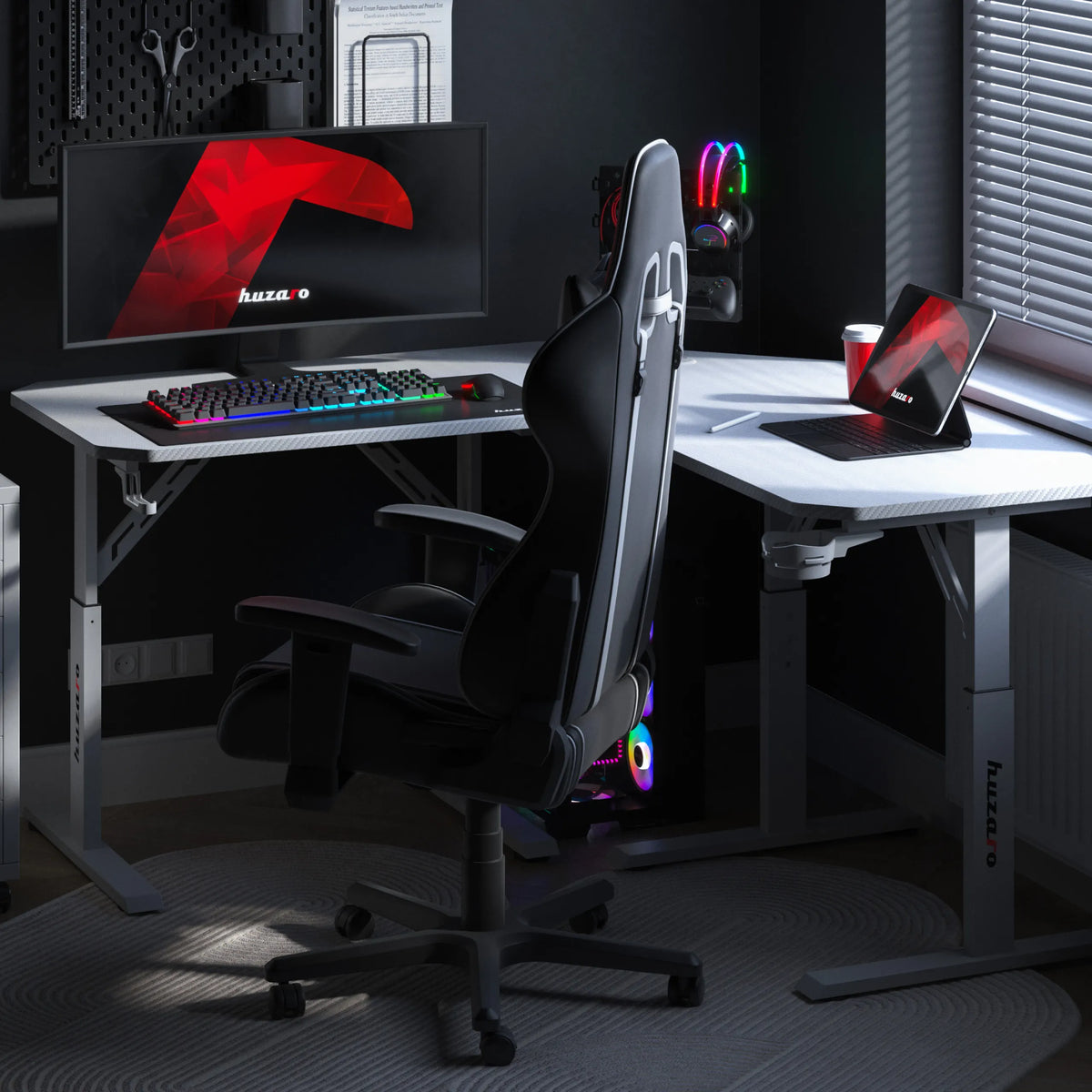 Huzaro Hero 7.3 White magasságállítható sarokgaming-íróasztal