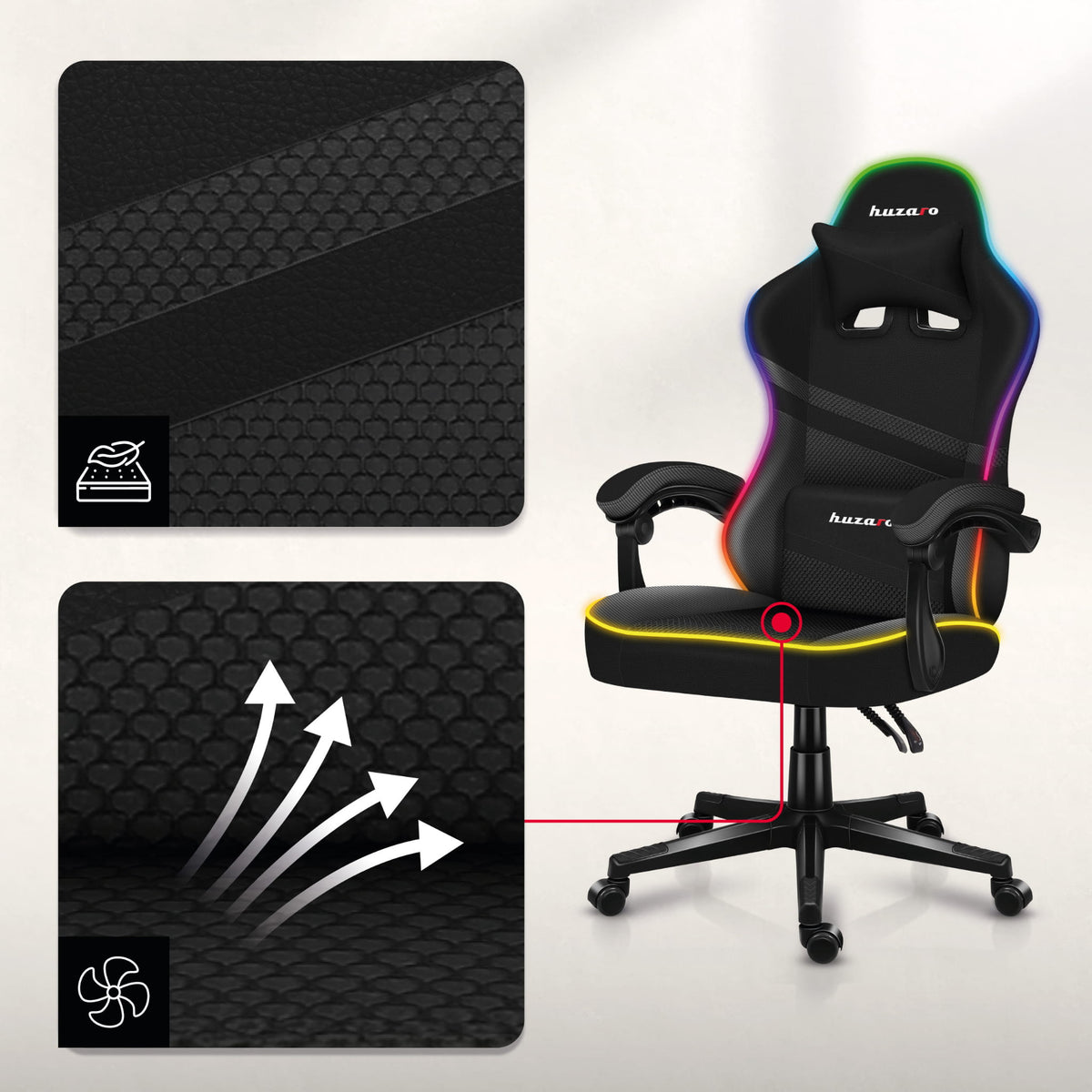 Геймърски стол Huzaro FORCE 4.4 RGB Black Mesh