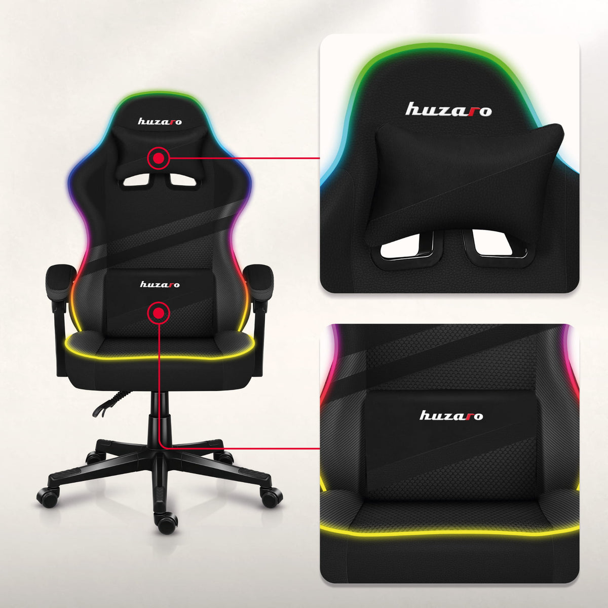 Геймърски стол Huzaro FORCE 4.4 RGB Black Mesh