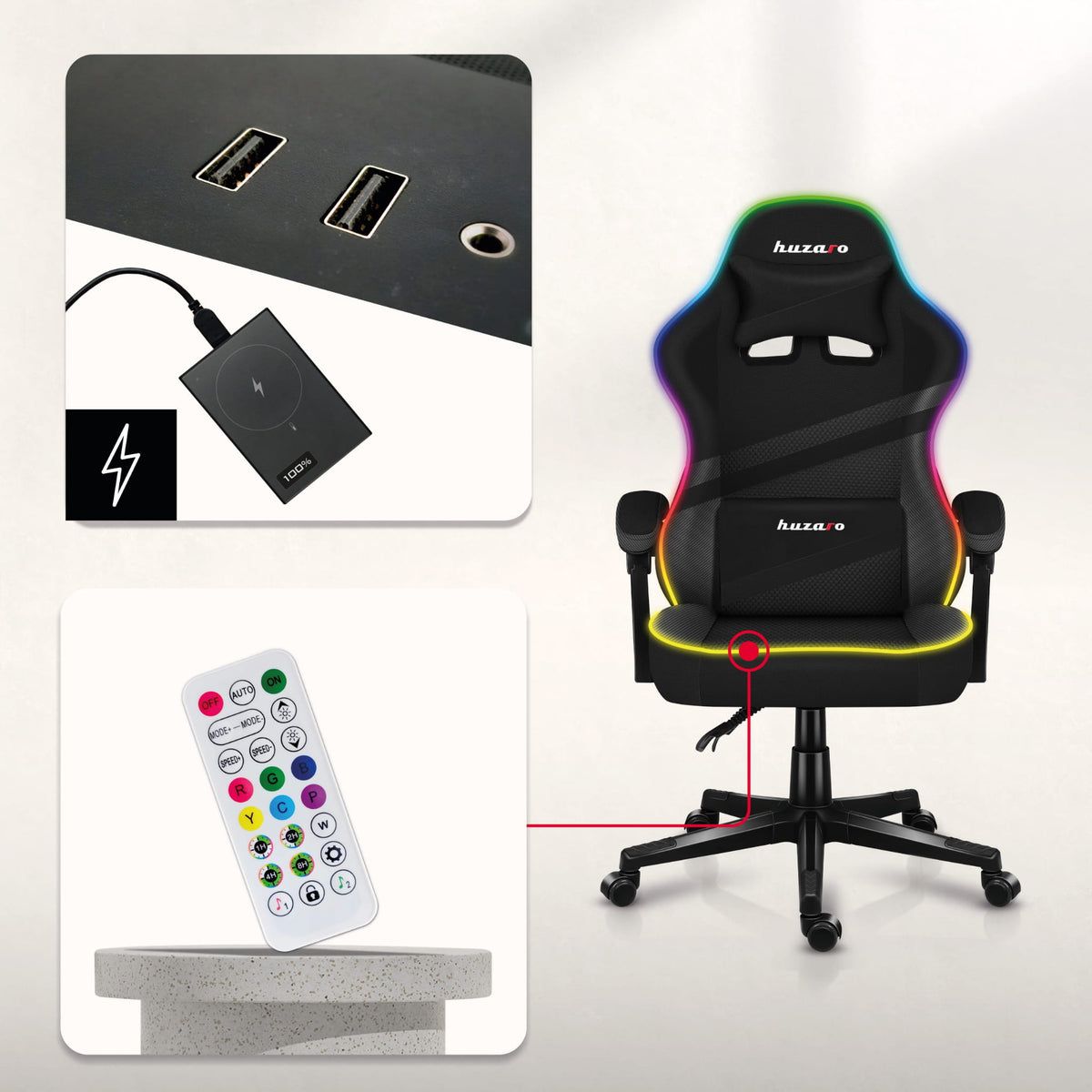 Геймърски стол Huzaro FORCE 4.4 RGB Black Mesh