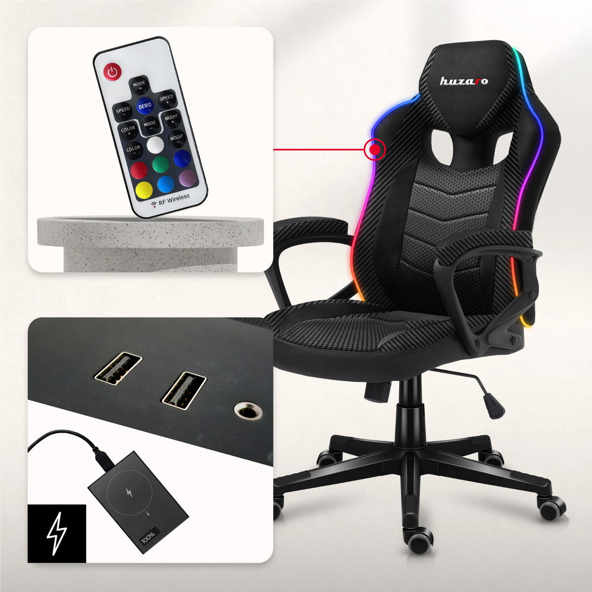 Гейминг стол Huzaro Force 2.5 RGB Carbon Mesh
