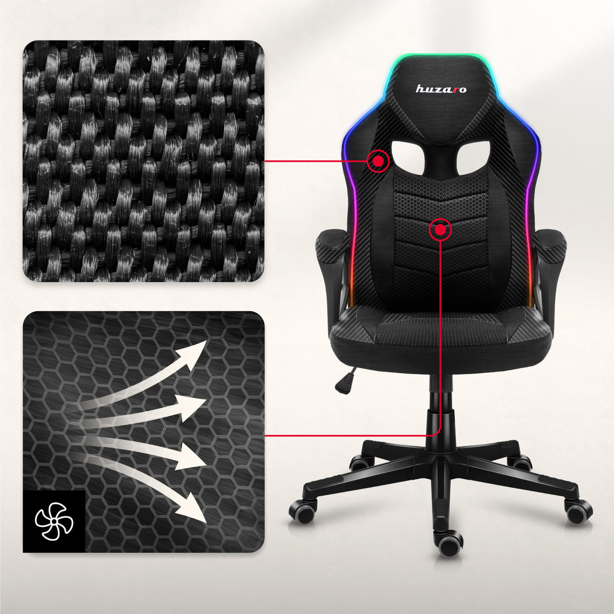 Гейминг стол Huzaro Force 2.5 RGB Carbon Mesh