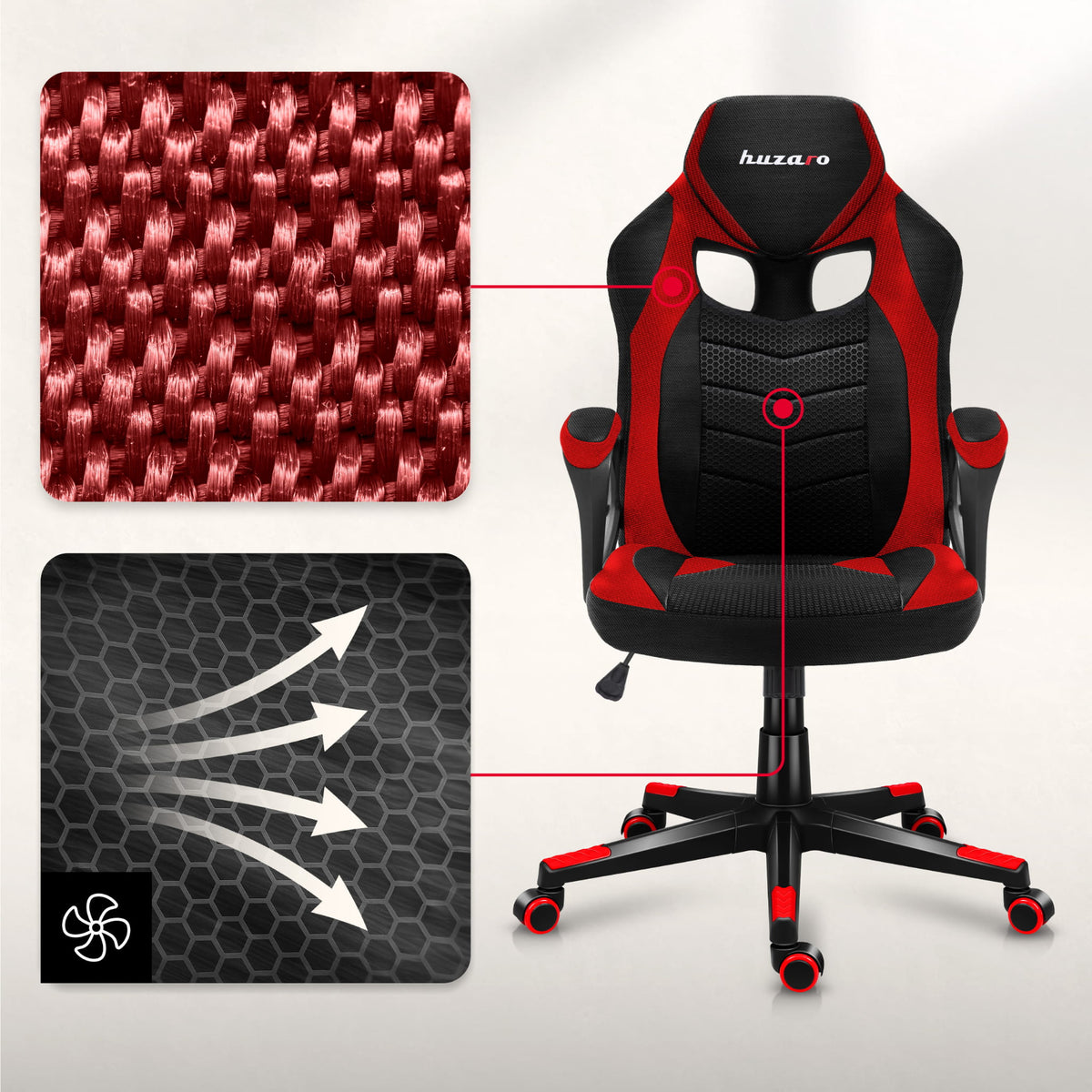 HUZARO FORCE 2.5 Red Mesh gamer szék