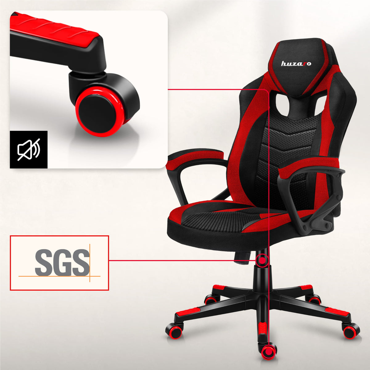HUZARO FORCE 2.5 Red Mesh gamer szék
