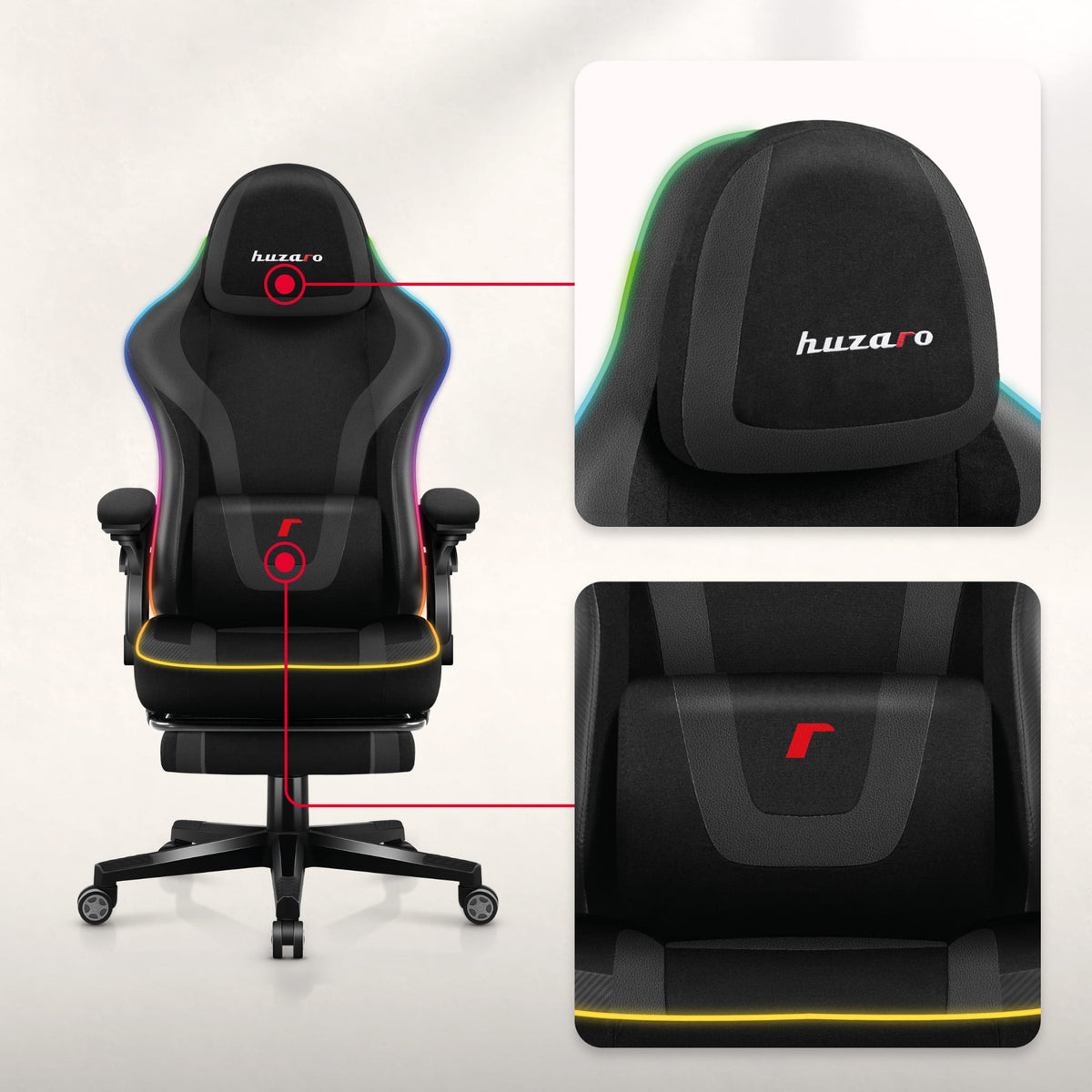 Гейминг стол Huzaro Force 4.6 Black RGB Smart