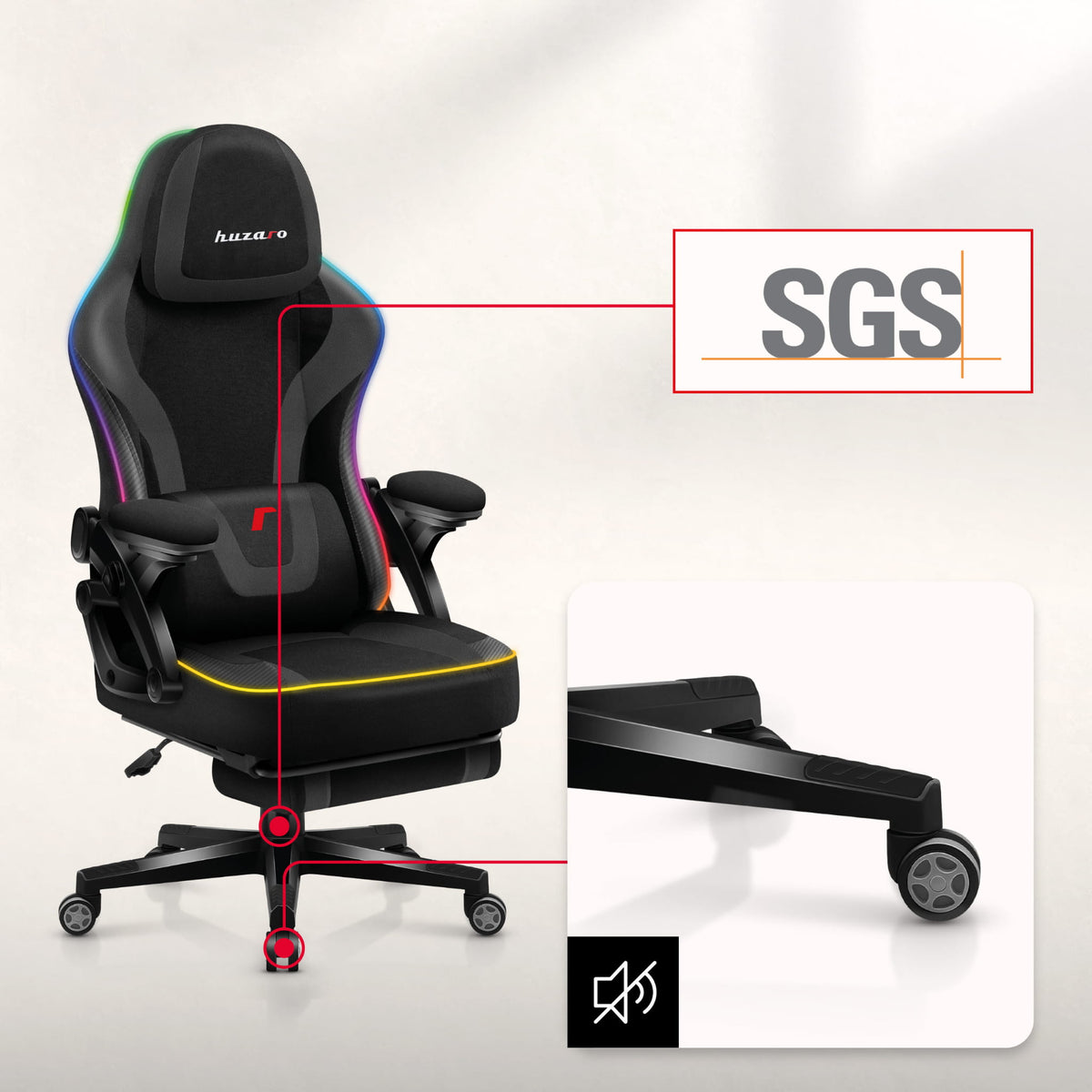 Гейминг стол Huzaro Force 4.6 Black RGB Smart