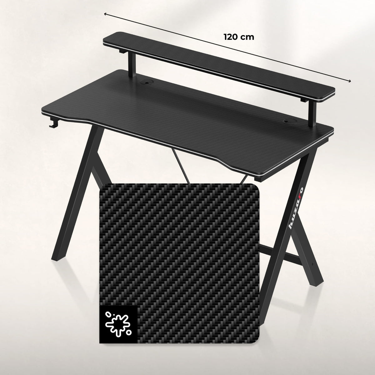 120 cm-es Huzaro Hero 1.9 Black gamer íróasztal