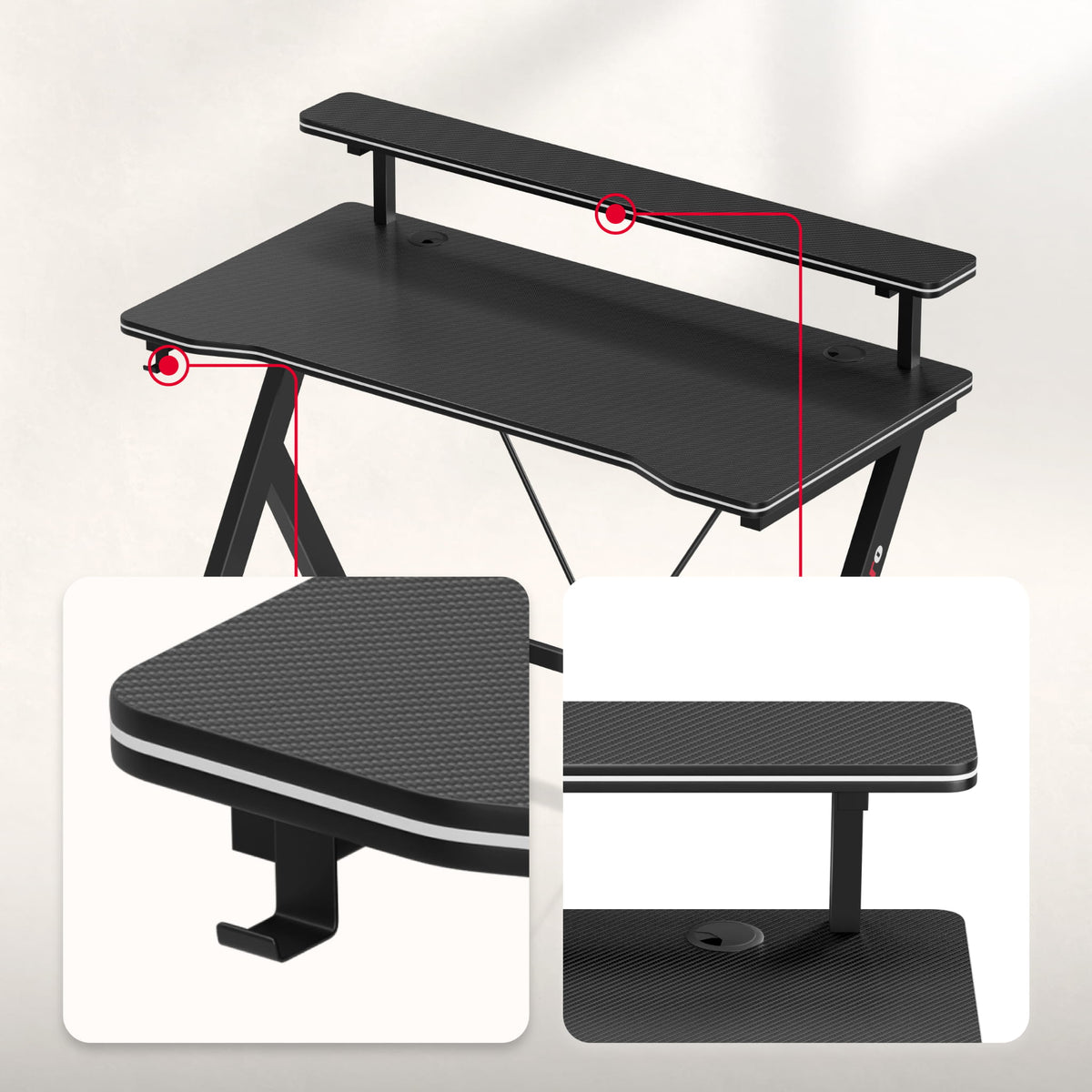 120 cm-es Huzaro Hero 1.9 Black gamer íróasztal