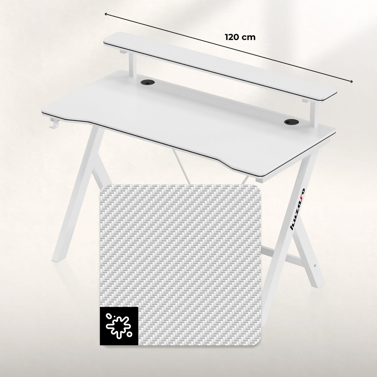 120 cm-es Huzaro Hero 1.9 White gamer íróasztal