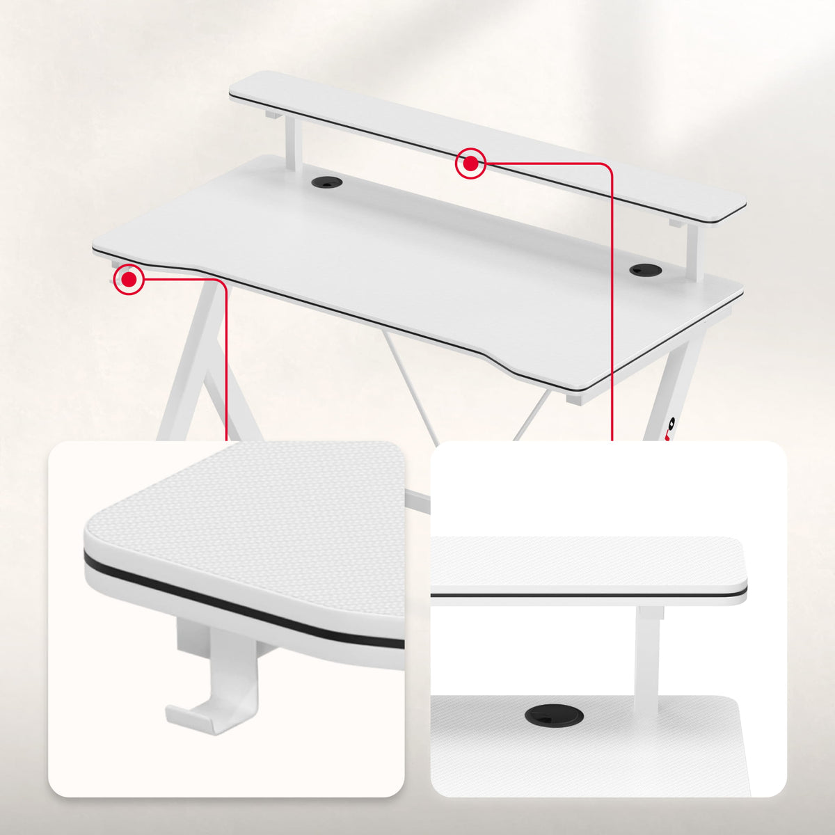 120 cm-es Huzaro Hero 1.9 White gamer íróasztal