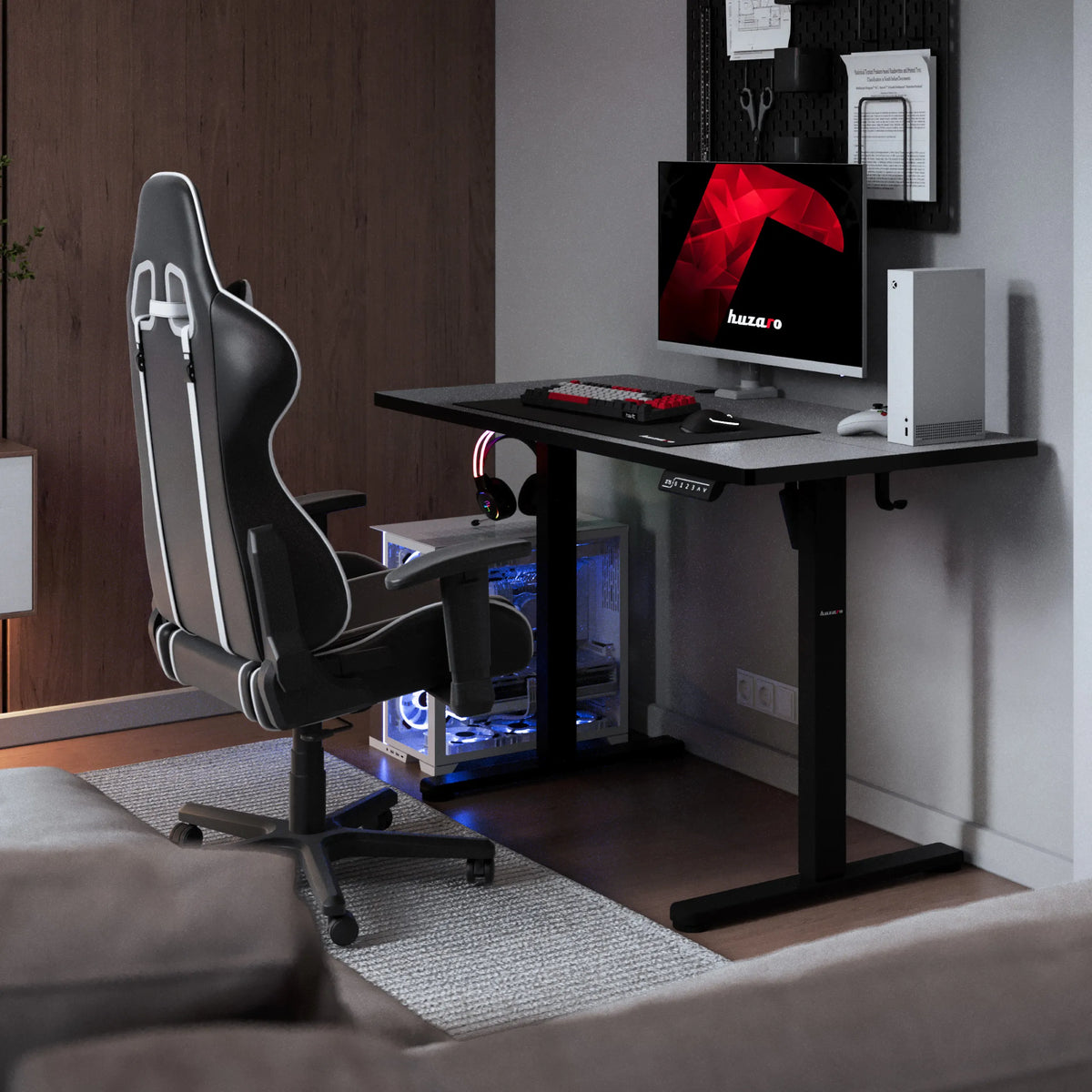 Huzaro Hero 8.1 Black 120 cm-es elektromos gamer íróasztal