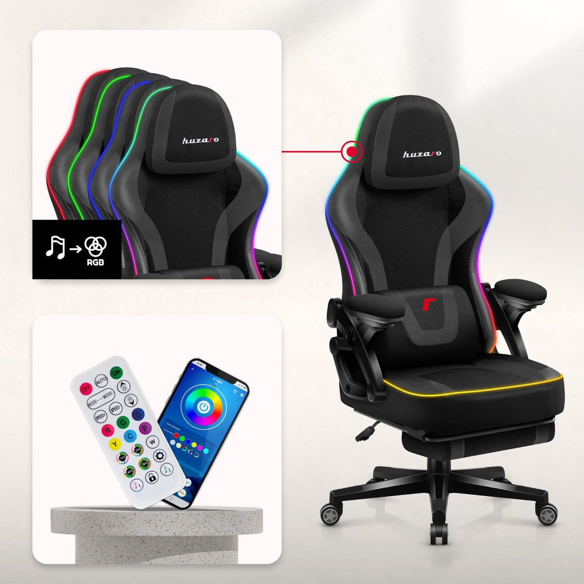 Гейминг стол Huzaro Force 4.6 Black RGB Smart