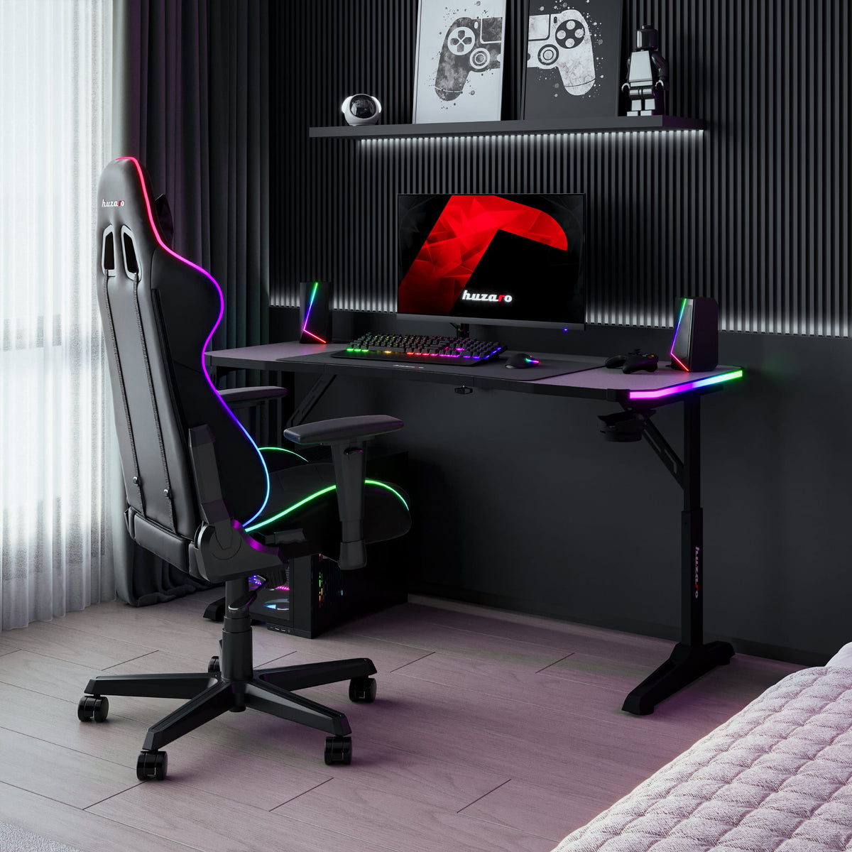 Huzaro Hero 3.6 RGB LED Black 140 cm-es gamer íróasztal