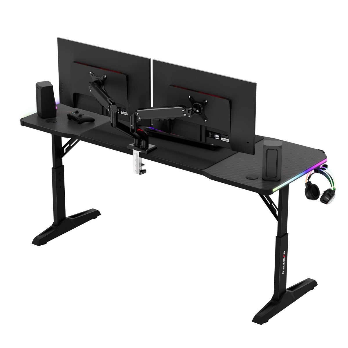 Huzaro Hero 4.6 RGB Black 160 cm-es LED-es gamer íróasztal