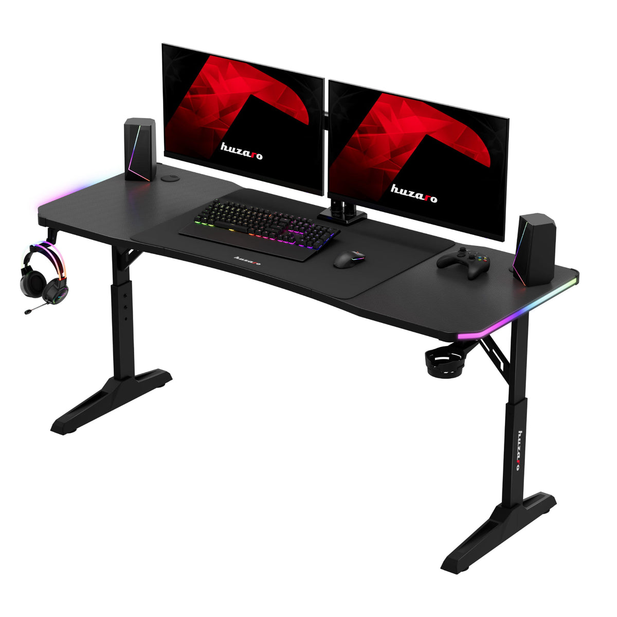 Huzaro Hero 4.6 RGB Black 160 cm-es LED-es gamer íróasztal