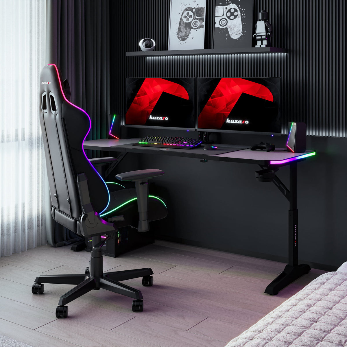 Huzaro Hero 4.6 RGB Black 160 cm-es LED-es gamer íróasztal