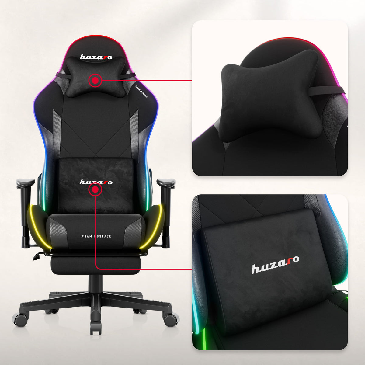 Huzaro Force 5.7 Black RGB LED-es gamer szék