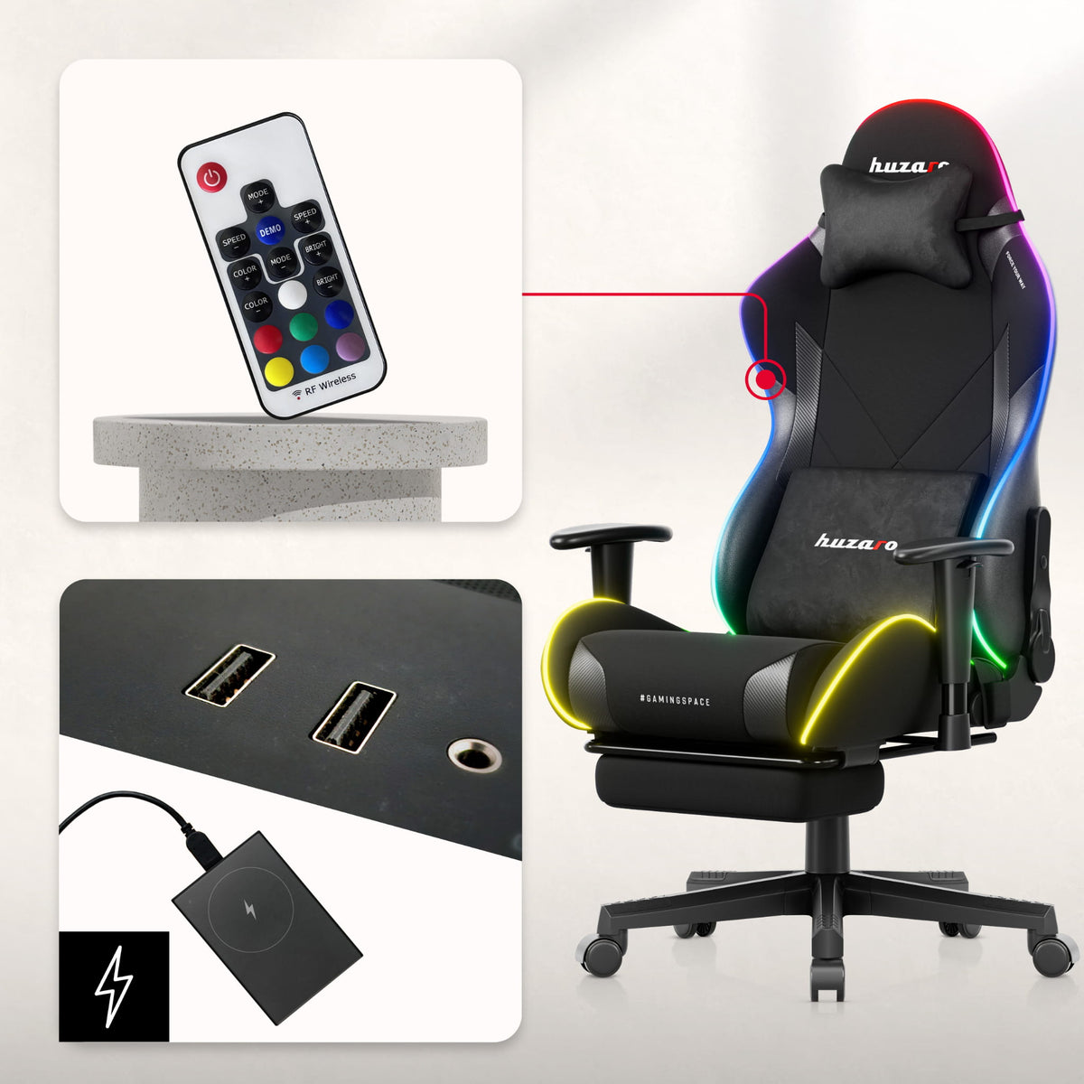 Huzaro Force 5.7 Black RGB LED-es gamer szék