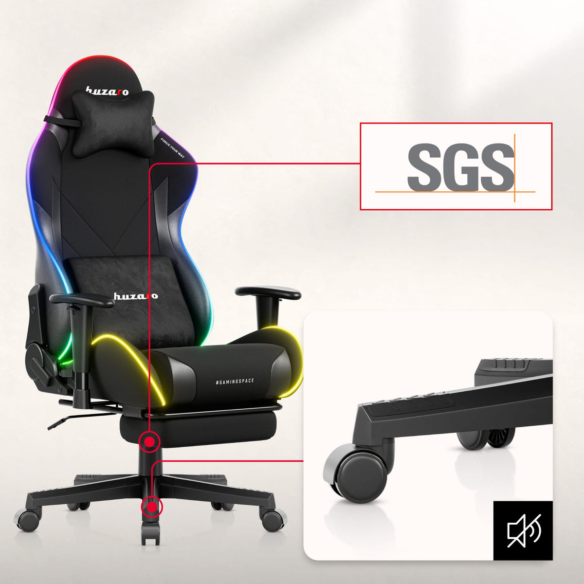 Huzaro Force 5.7 Black RGB LED-es gamer szék