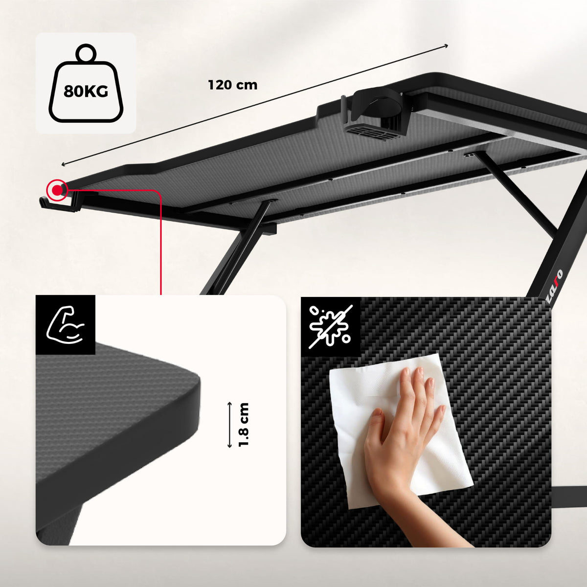 Huzaro Hero 2.5 Black 120 cm-es gamer íróasztal