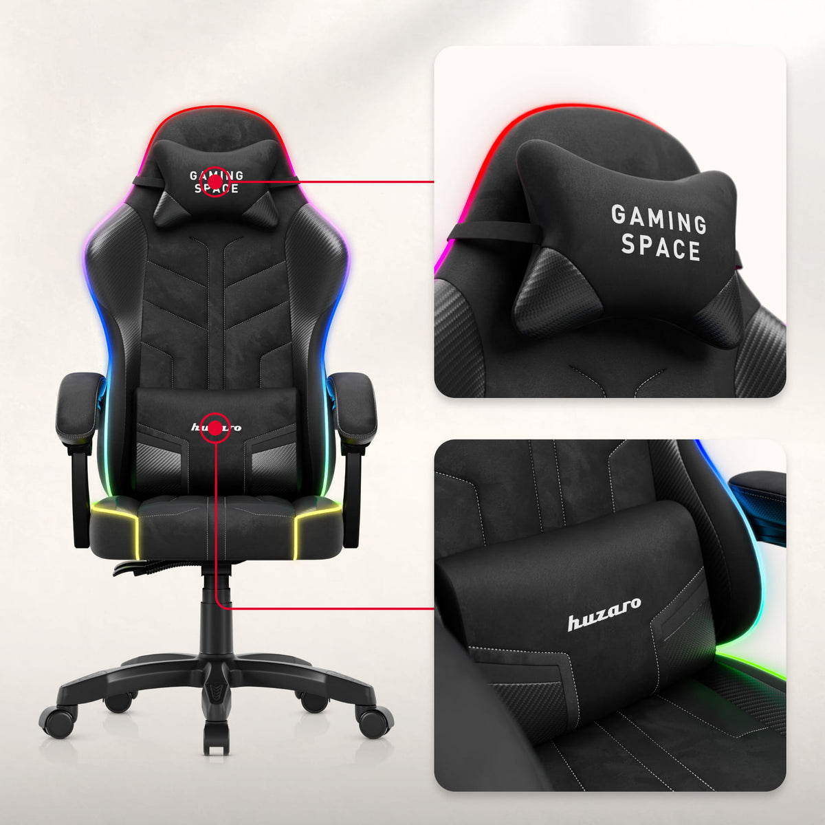 Huzaro Force 2.7 RGB Black velúr gaming szék