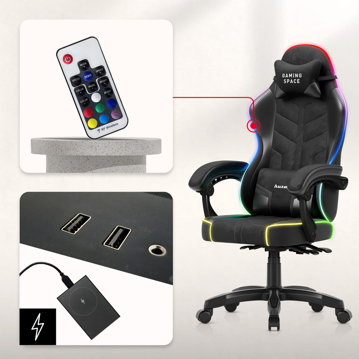 Huzaro Force 2.7 RGB Black velúr gaming szék
