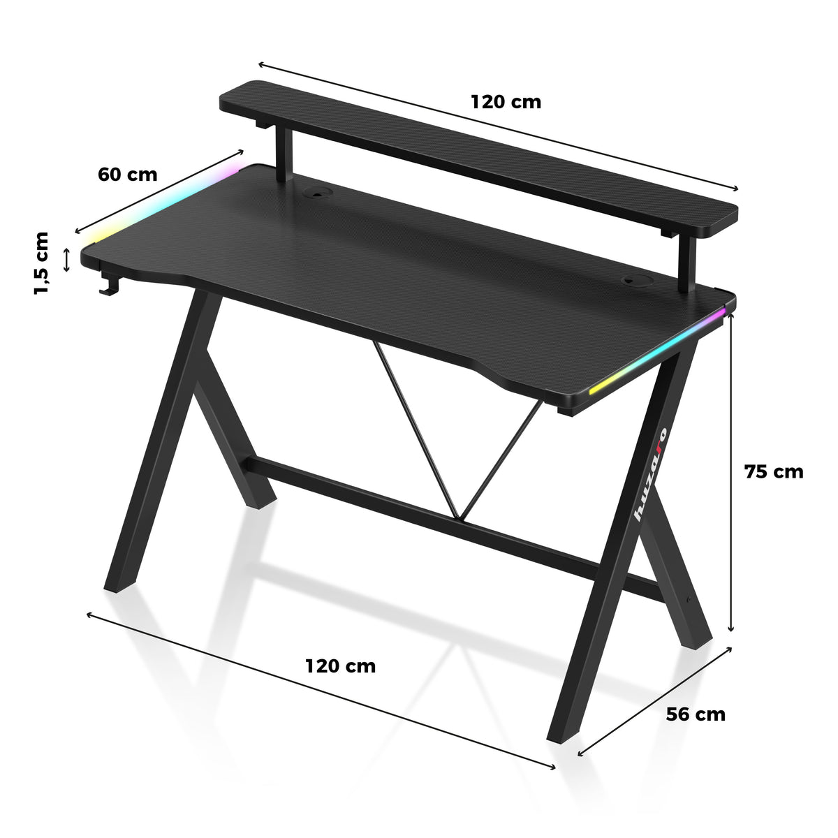Huzaro Hero 1.9 RGB LED-es gamer íróasztal, 120 cm