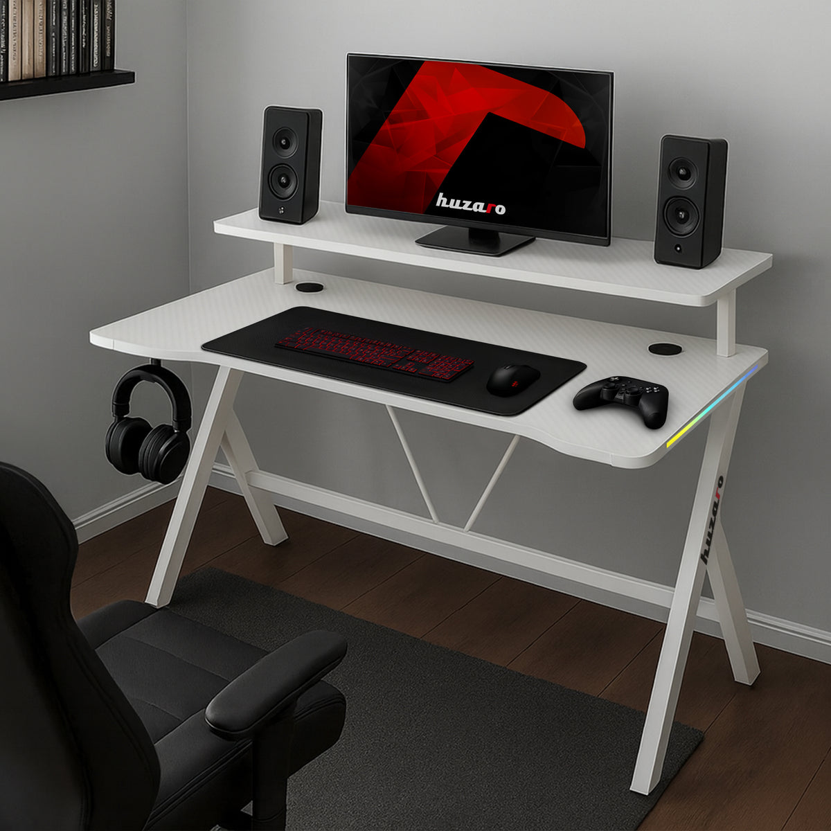 Huzaro Hero 1.9 RGB White 120 cm-es LED-es gamer íróasztal