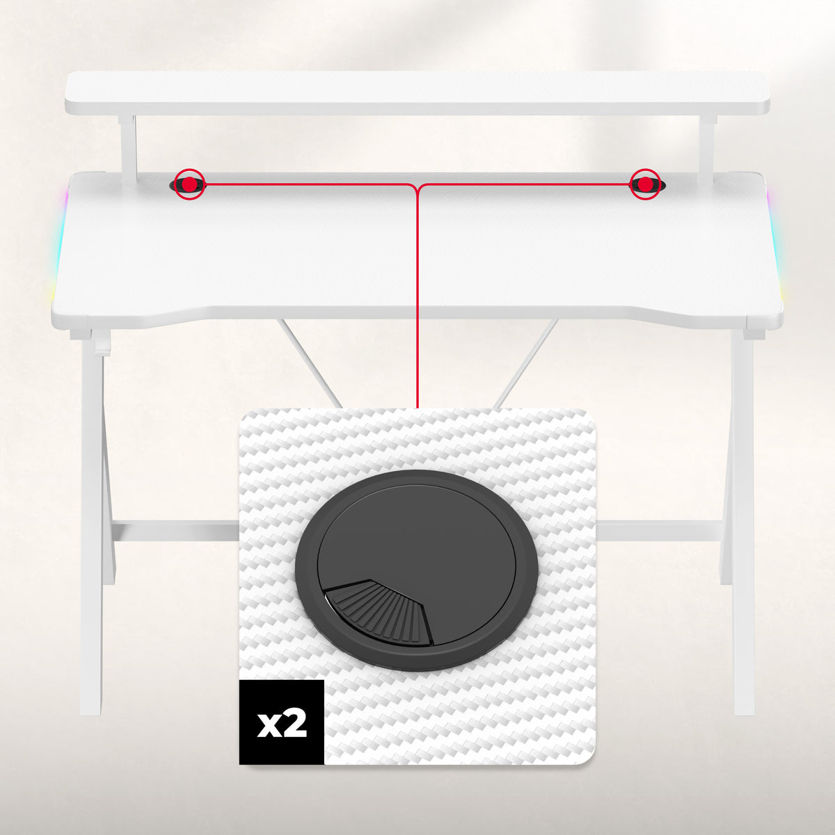 Huzaro Hero 1.9 RGB White 120 cm-es LED-es gamer íróasztal