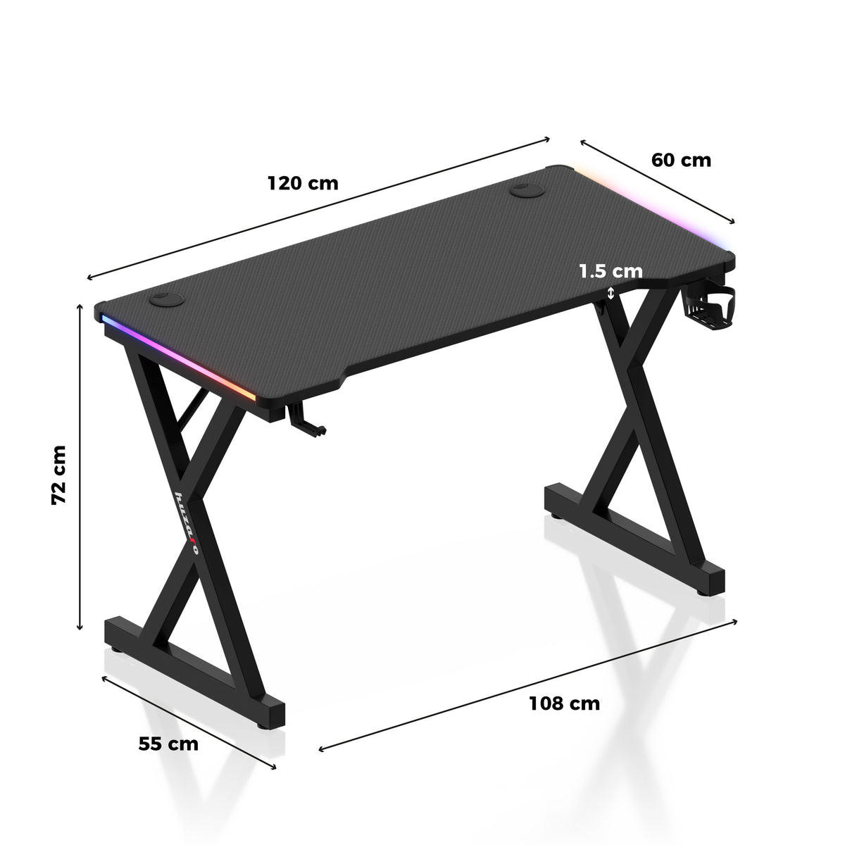 Гейминг бюро с LED осветление Huzaro Hero 2.3 RGB, 120 см
