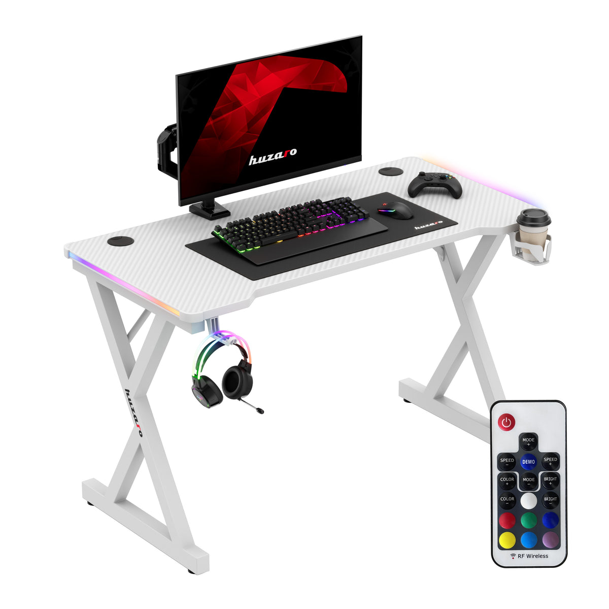 Гейминг бюро с LED осветление Huzaro Hero 2.3 RGB White 120 см