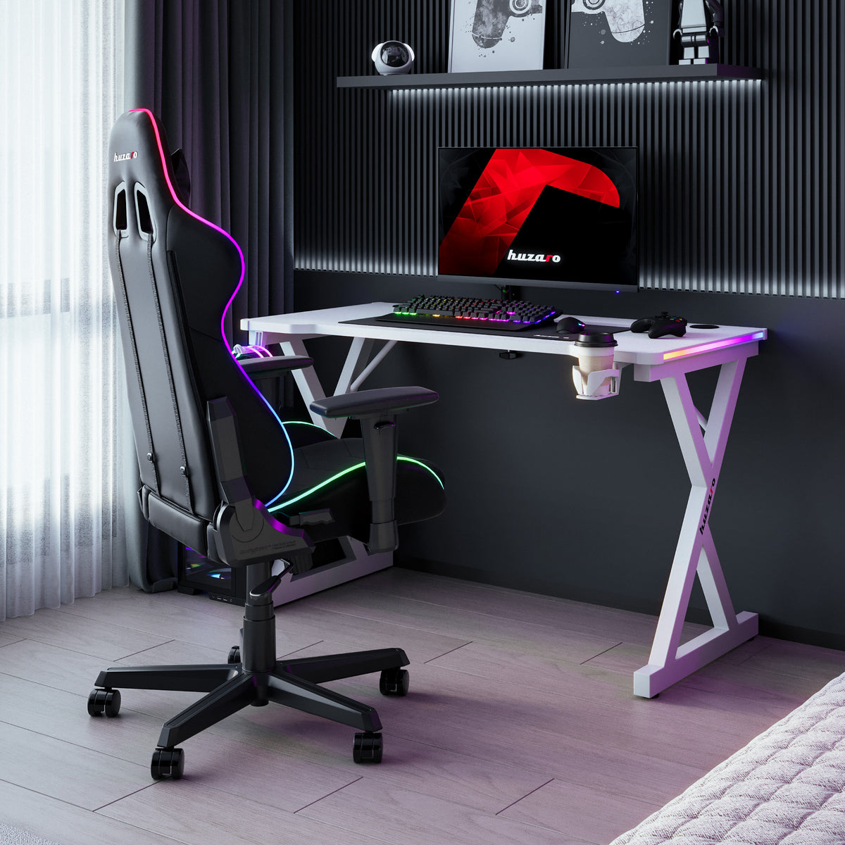 Гейминг бюро с LED осветление Huzaro Hero 2.3 RGB White 120 см