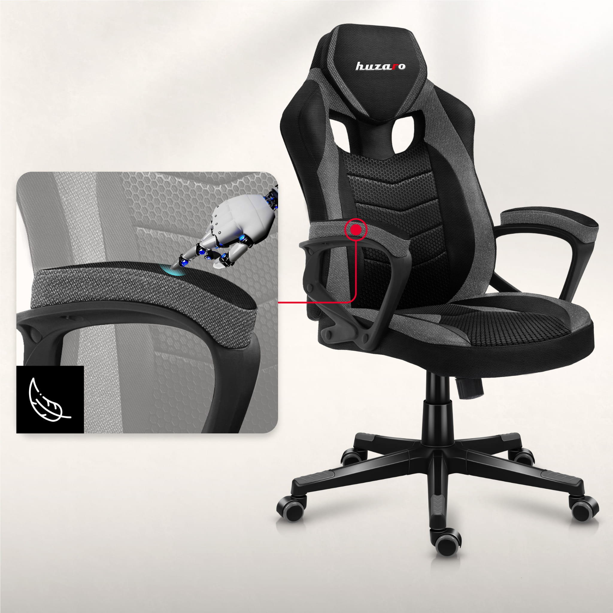 Fotel Gamingowy Huzaro FORCE 2.5 Grey Mesh