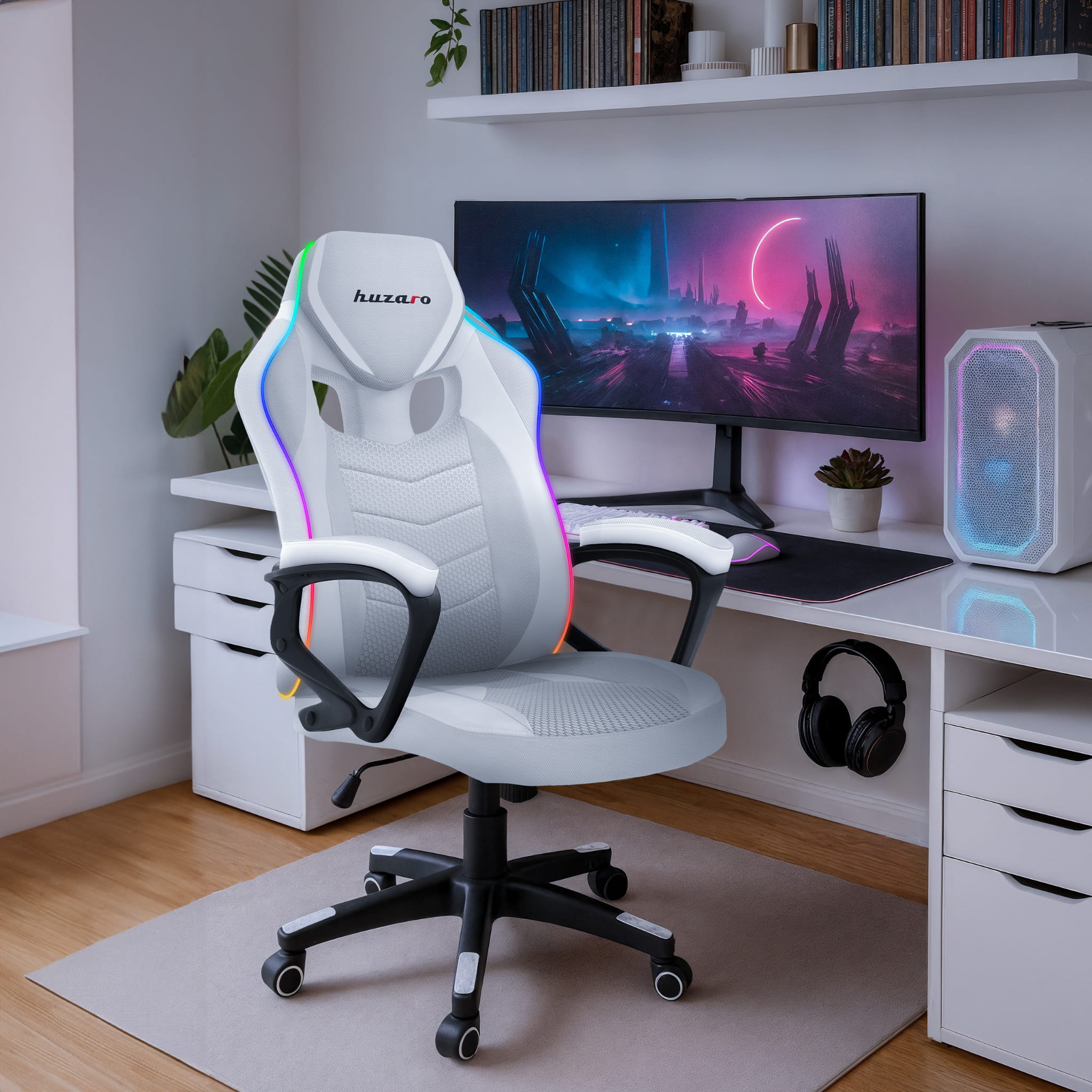 Fotel Gamingowy Huzaro Force 2.5 RGB White Mesh