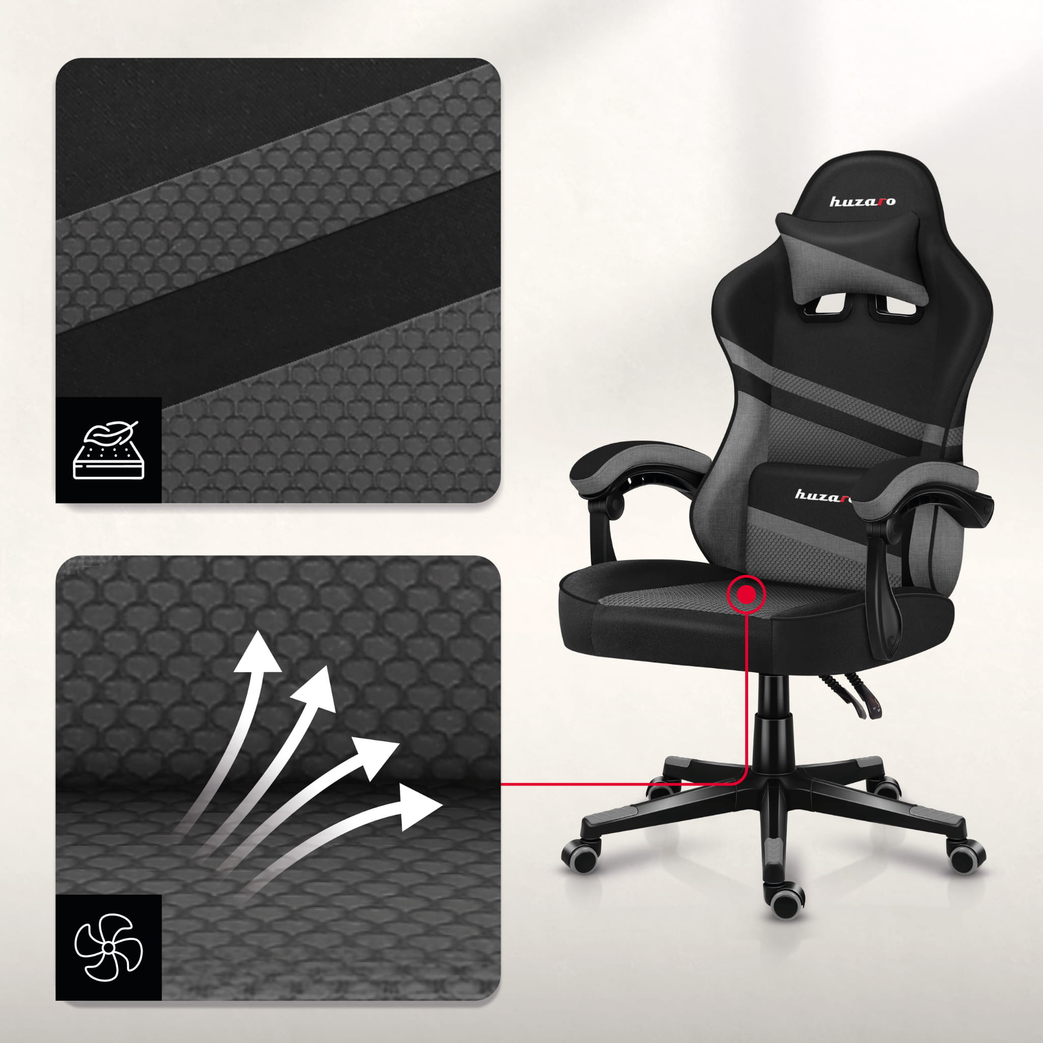 Fotel Gamingowy HUZARO FORCE 4.4 Grey Mesh