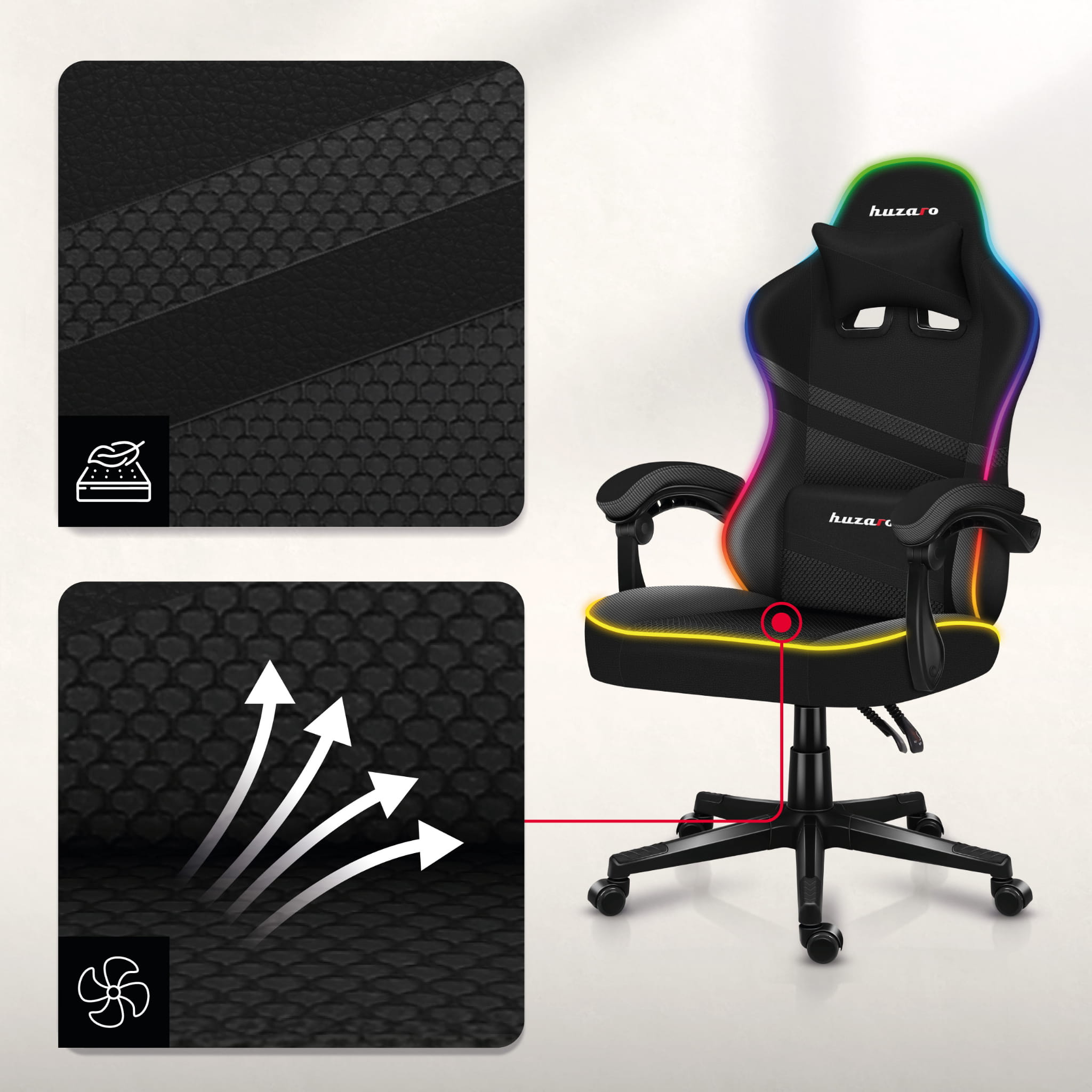 Fotel Gamingowy Huzaro FORCE 4.4 RGB Black Mesh