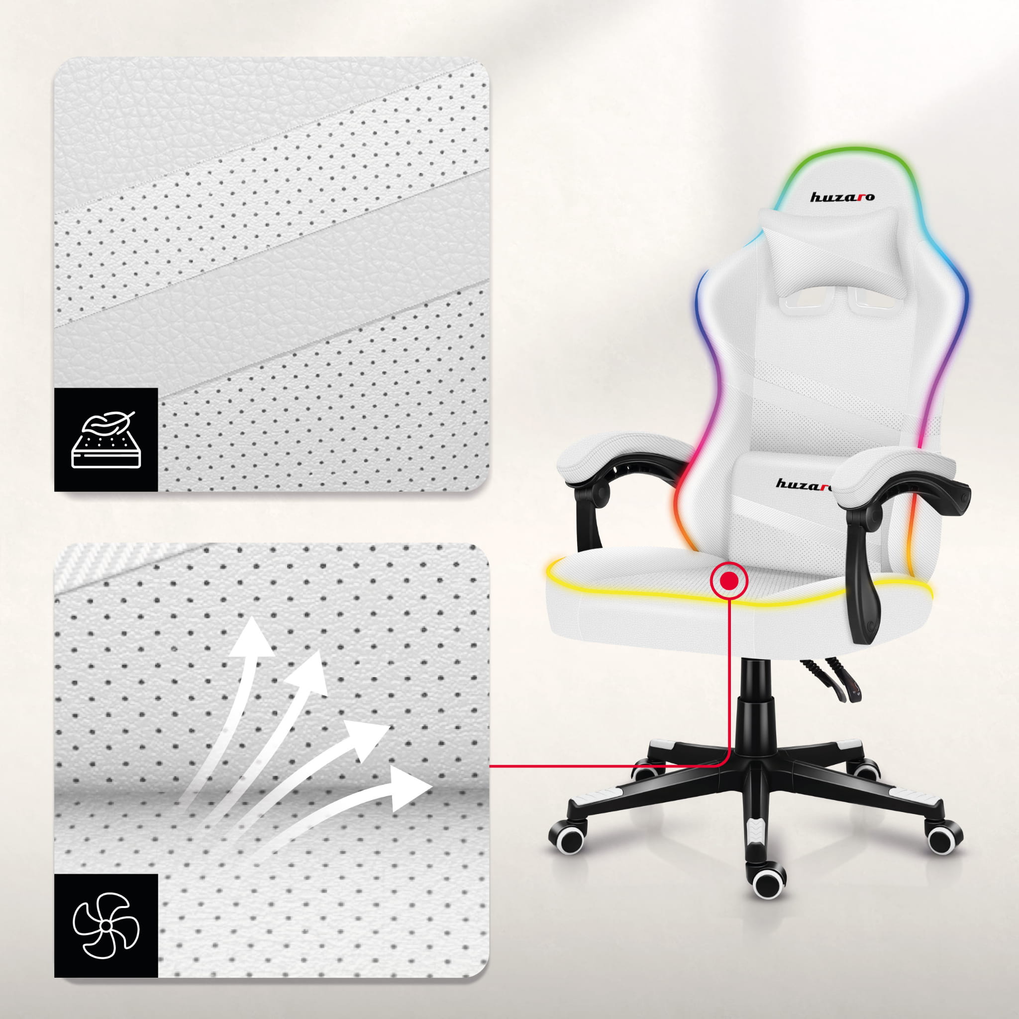 Fotel Gamingowy HUZARO FORCE 4.4 RGB White