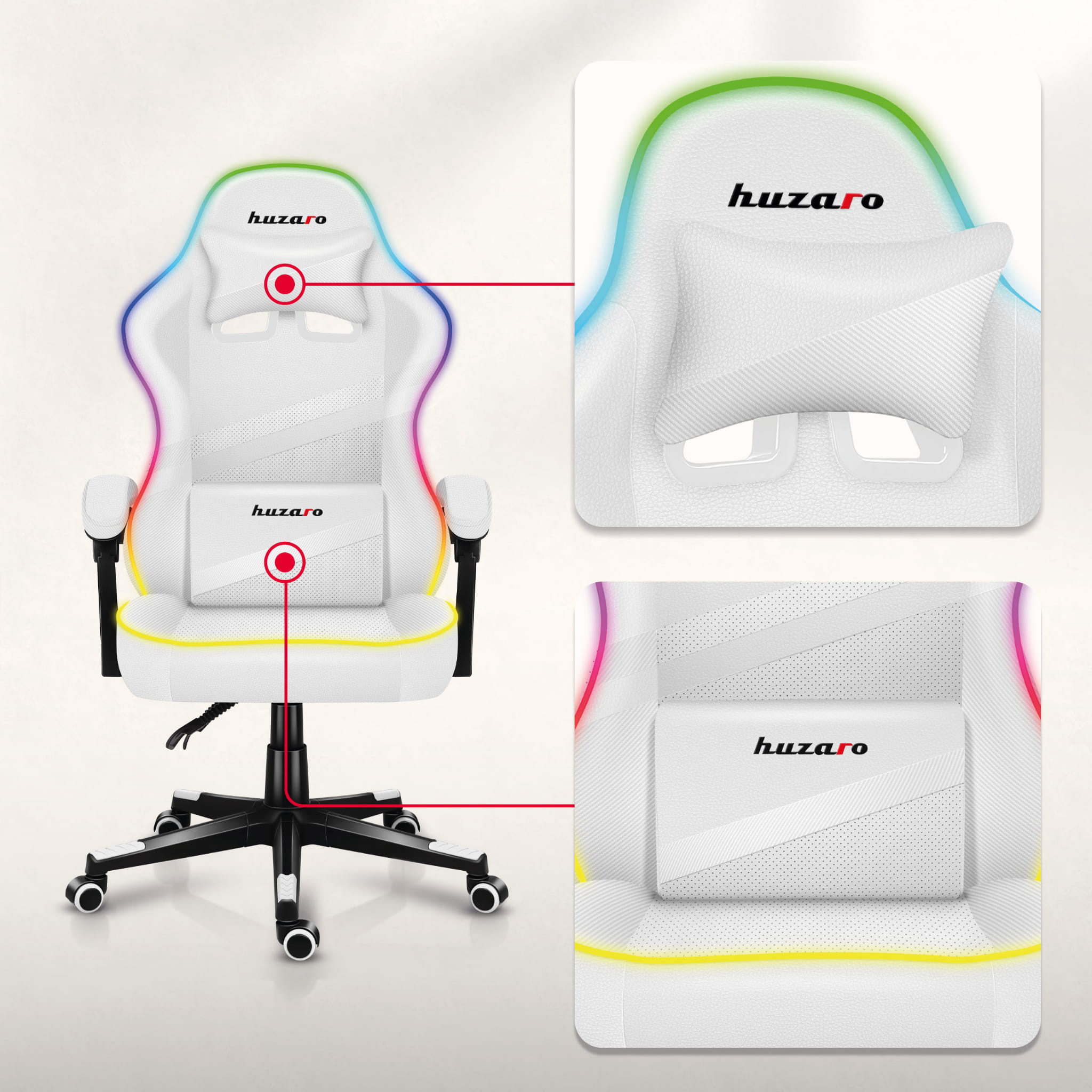 Fotel Gamingowy HUZARO FORCE 4.4 RGB White