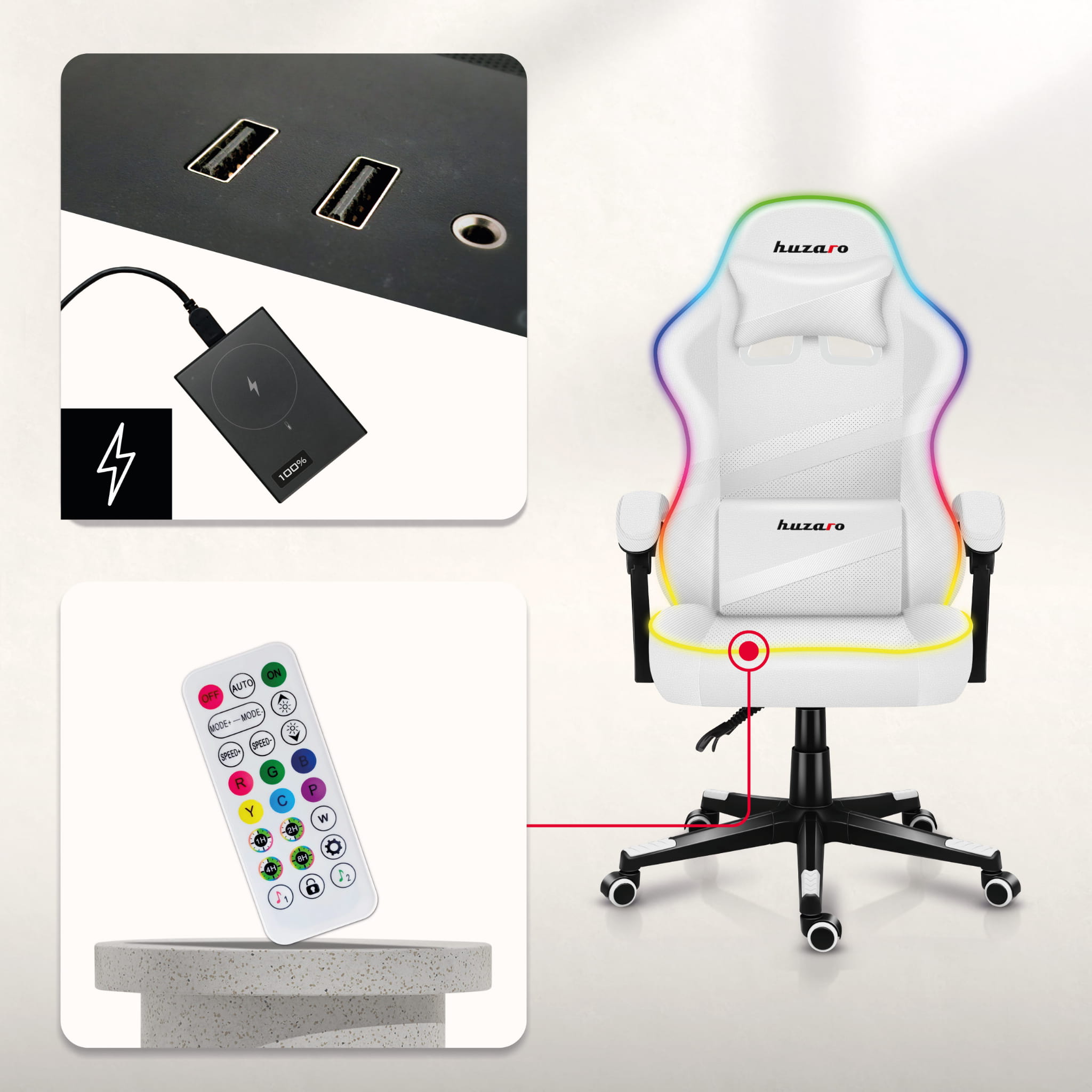 Fotel Gamingowy HUZARO FORCE 4.4 RGB White