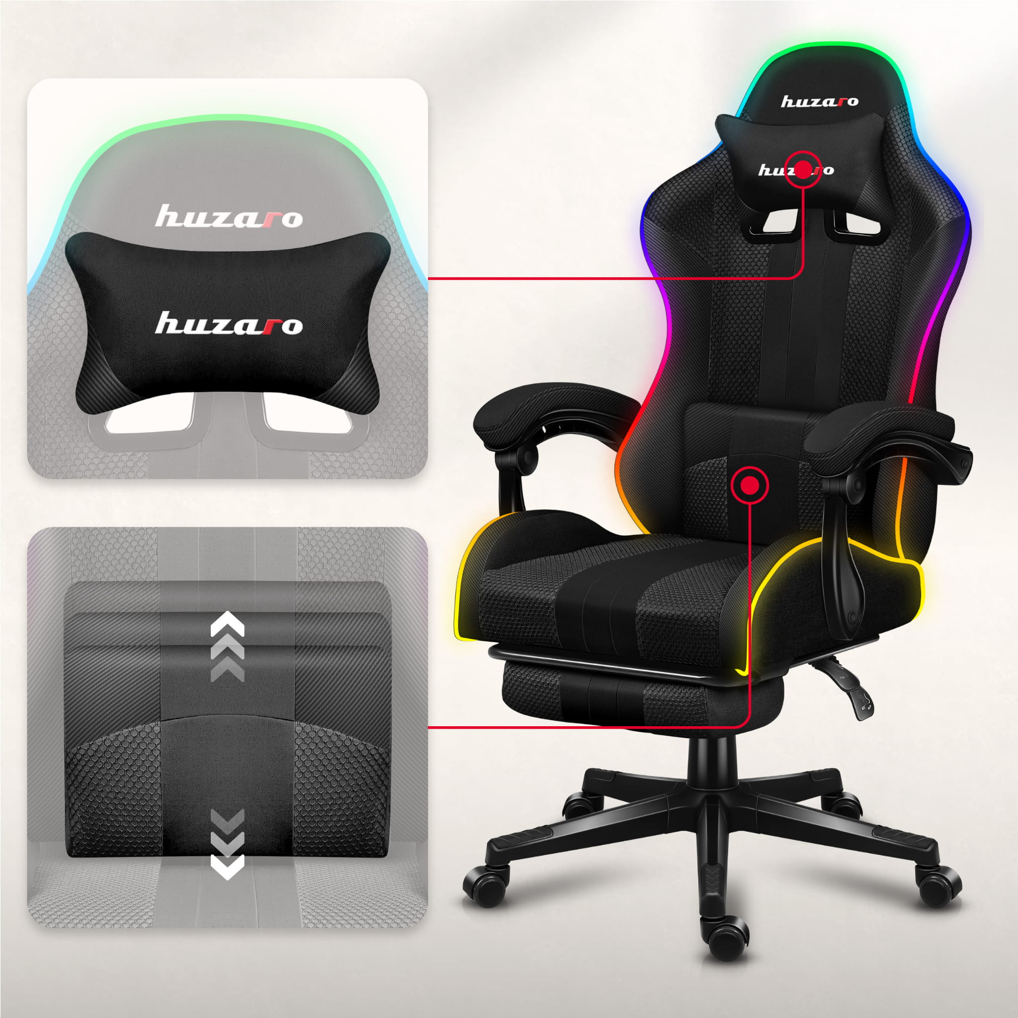 Fotel Gamingowy HUZARO Force 4.7 RGB Mesh