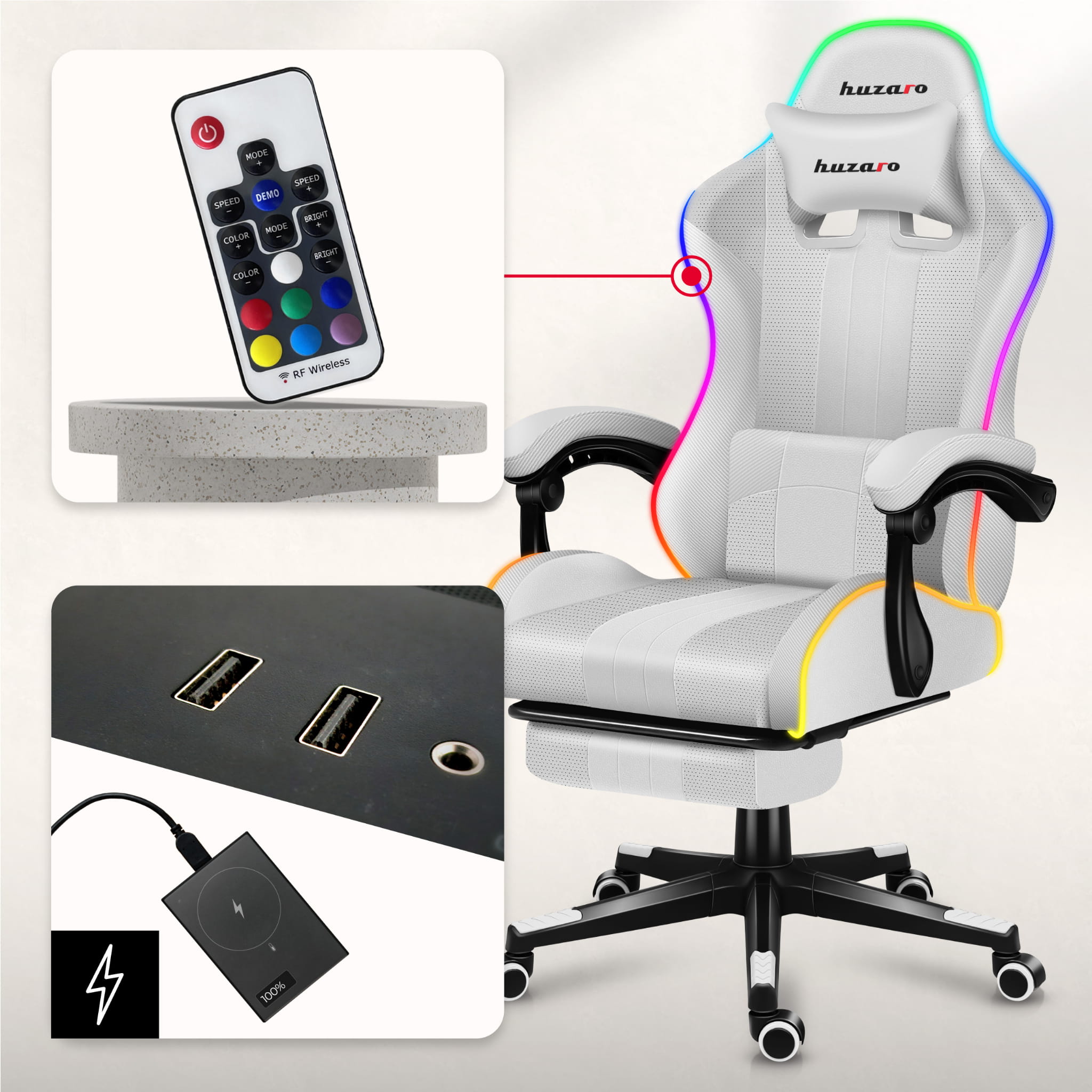 Fotel Gamingowy HUZARO Force 4.7 White RGB