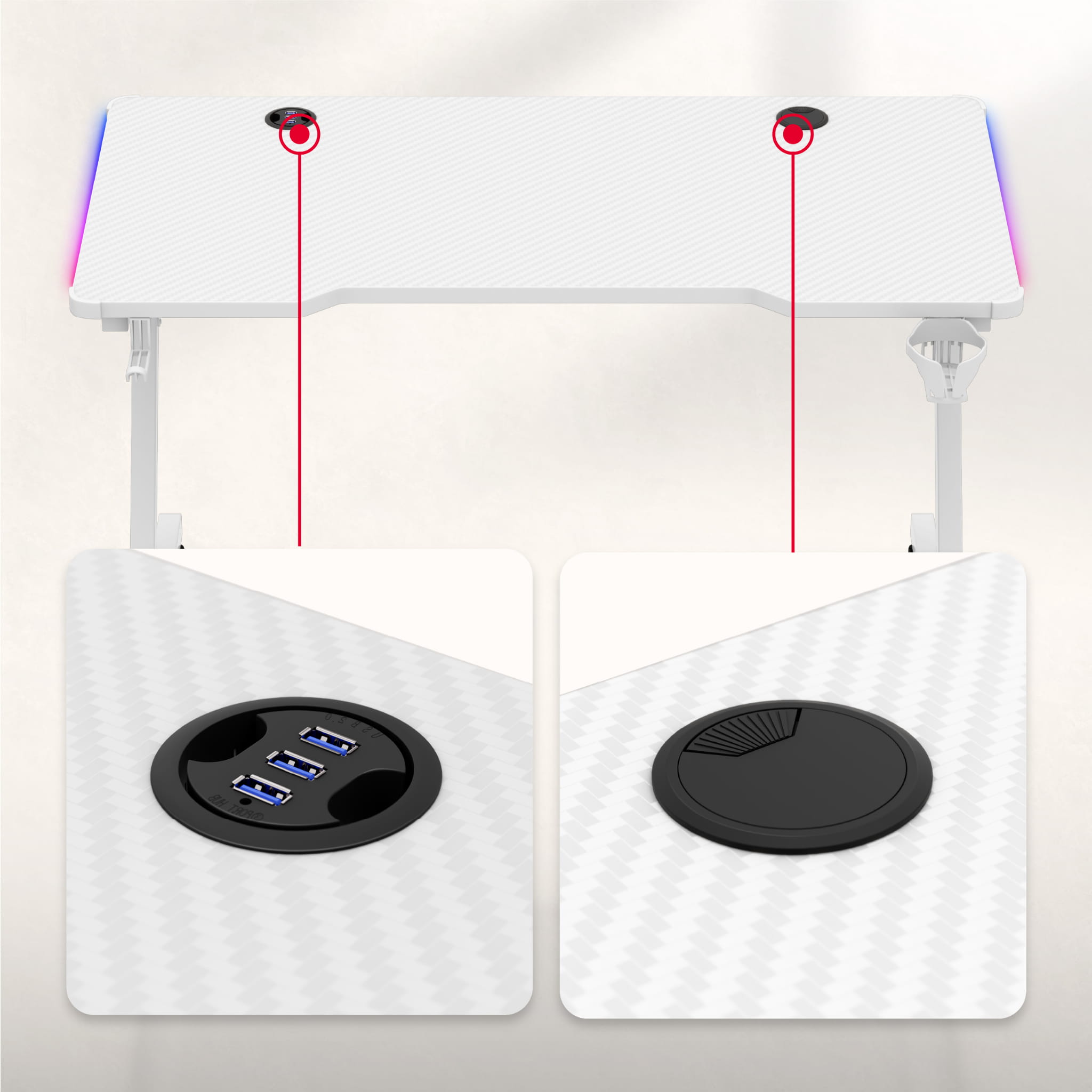 Biurko Gamingowe Huzaro Hero 2.5 RGB WHITE 120 cm