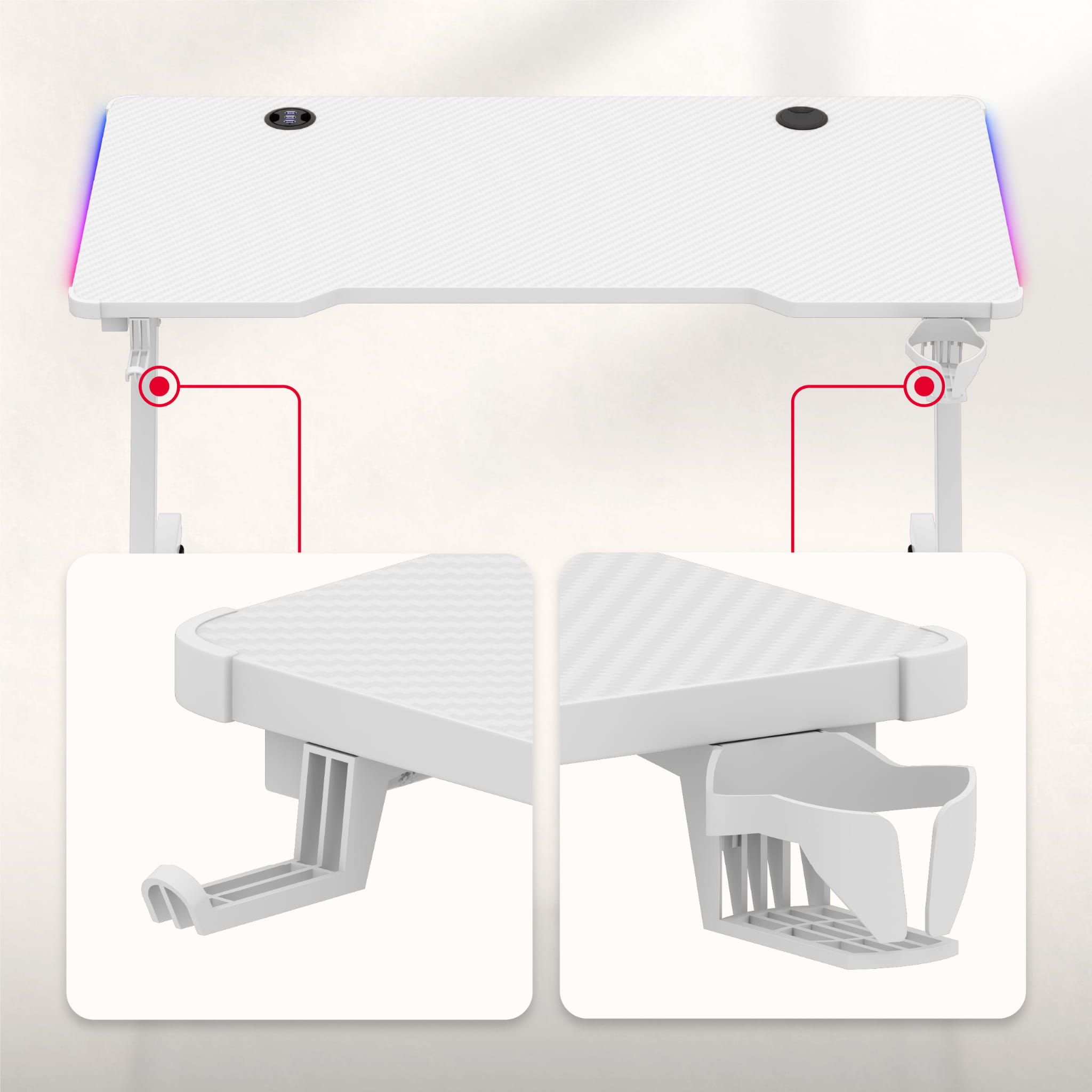 Biurko Gamingowe Huzaro Hero 2.5 RGB WHITE 120 cm