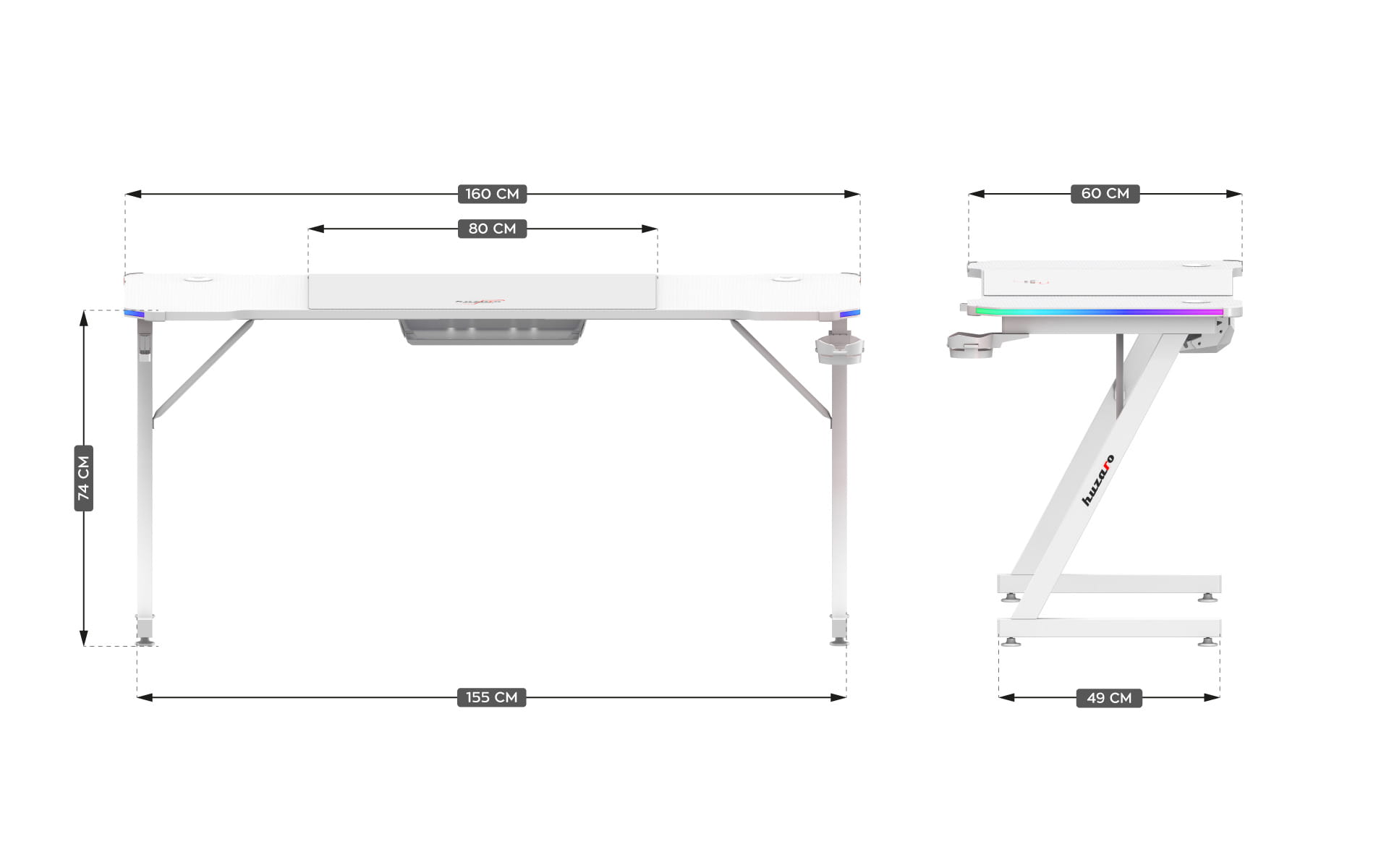 Biurko gamingowe Huzaro Hero 4.8 White RGB 160 cm