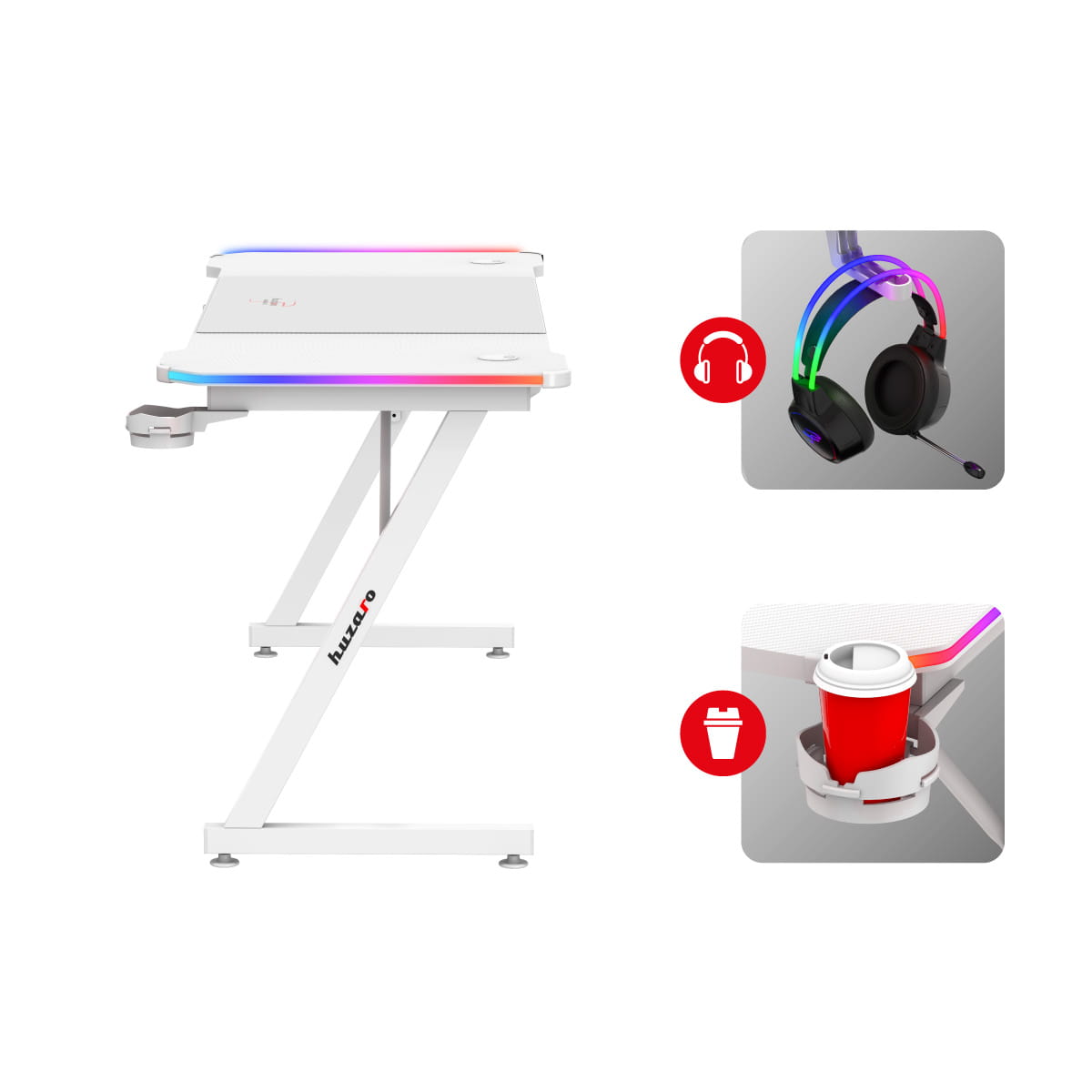 Biurko gamingowe Huzaro Hero 4.8 White RGB 160 cm
