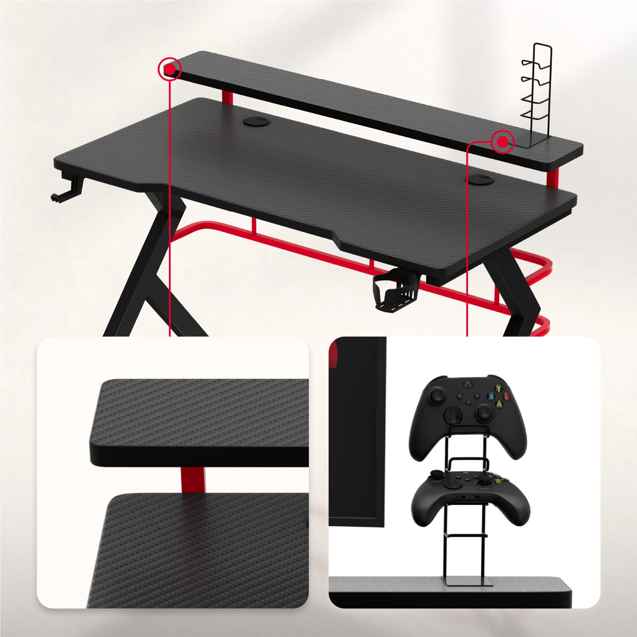 Biurko Gamingowe Huzaro Hero 5.0 Red 120 cm