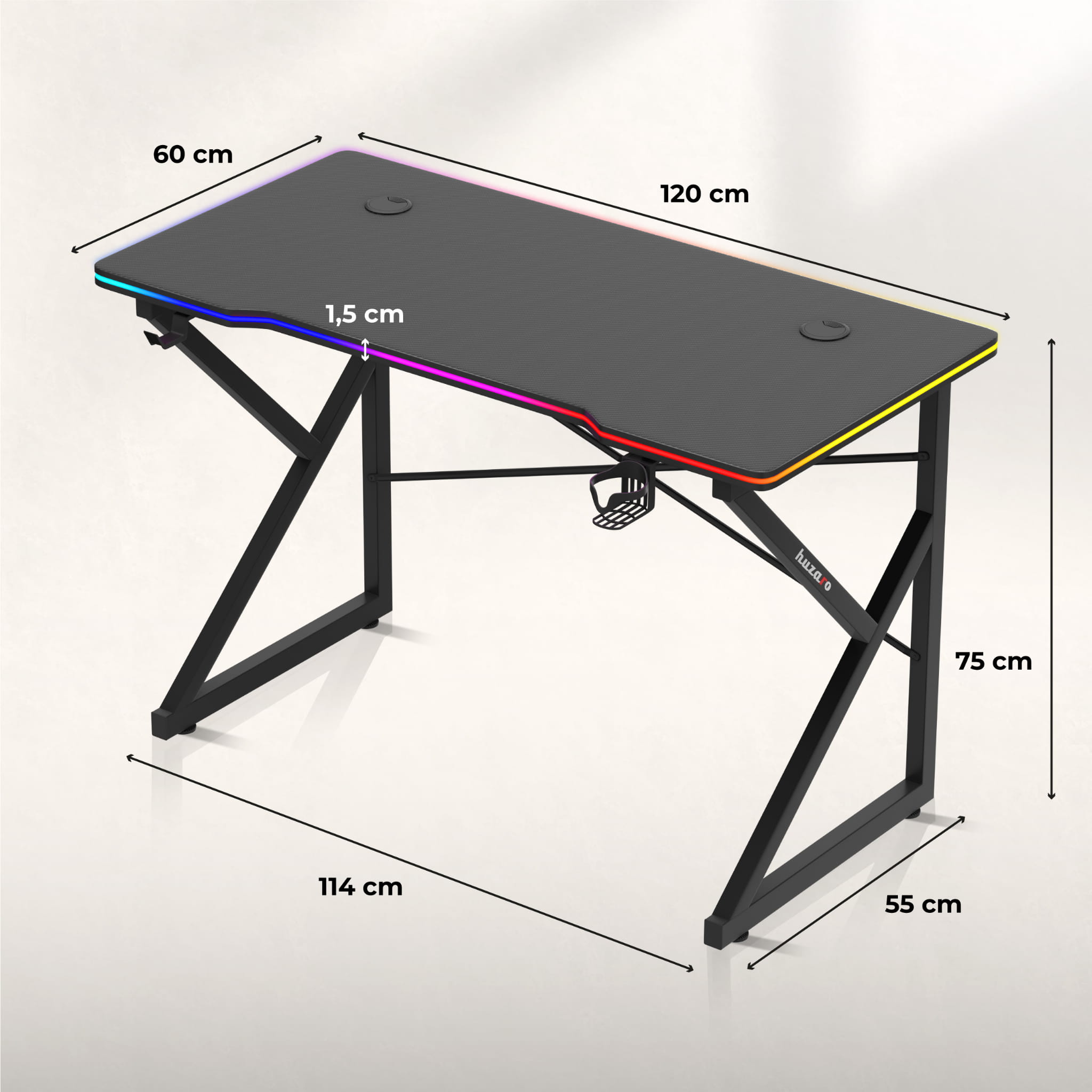 Biurko Gamingowe Huzaro Hero 1.7 RGB Black 120 cm