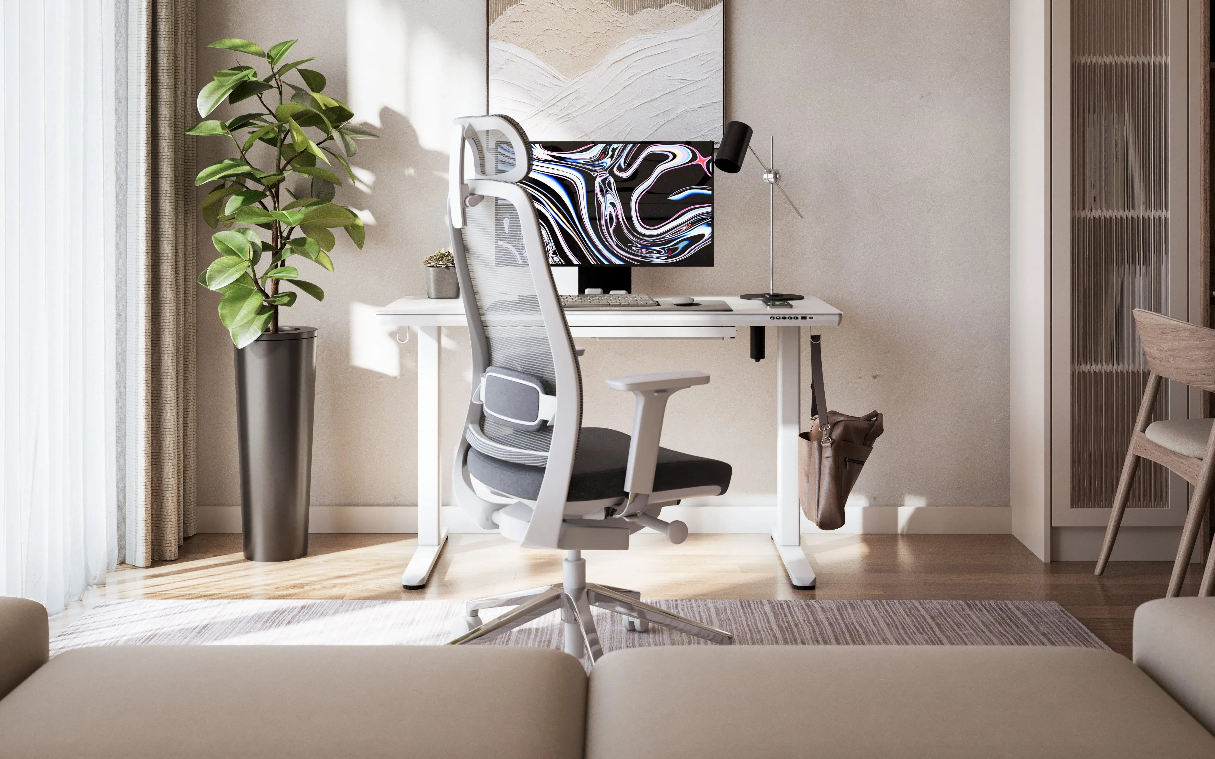 Biurko elektryczne ze szklanym blatem Mark Adler Leader 8.5 White